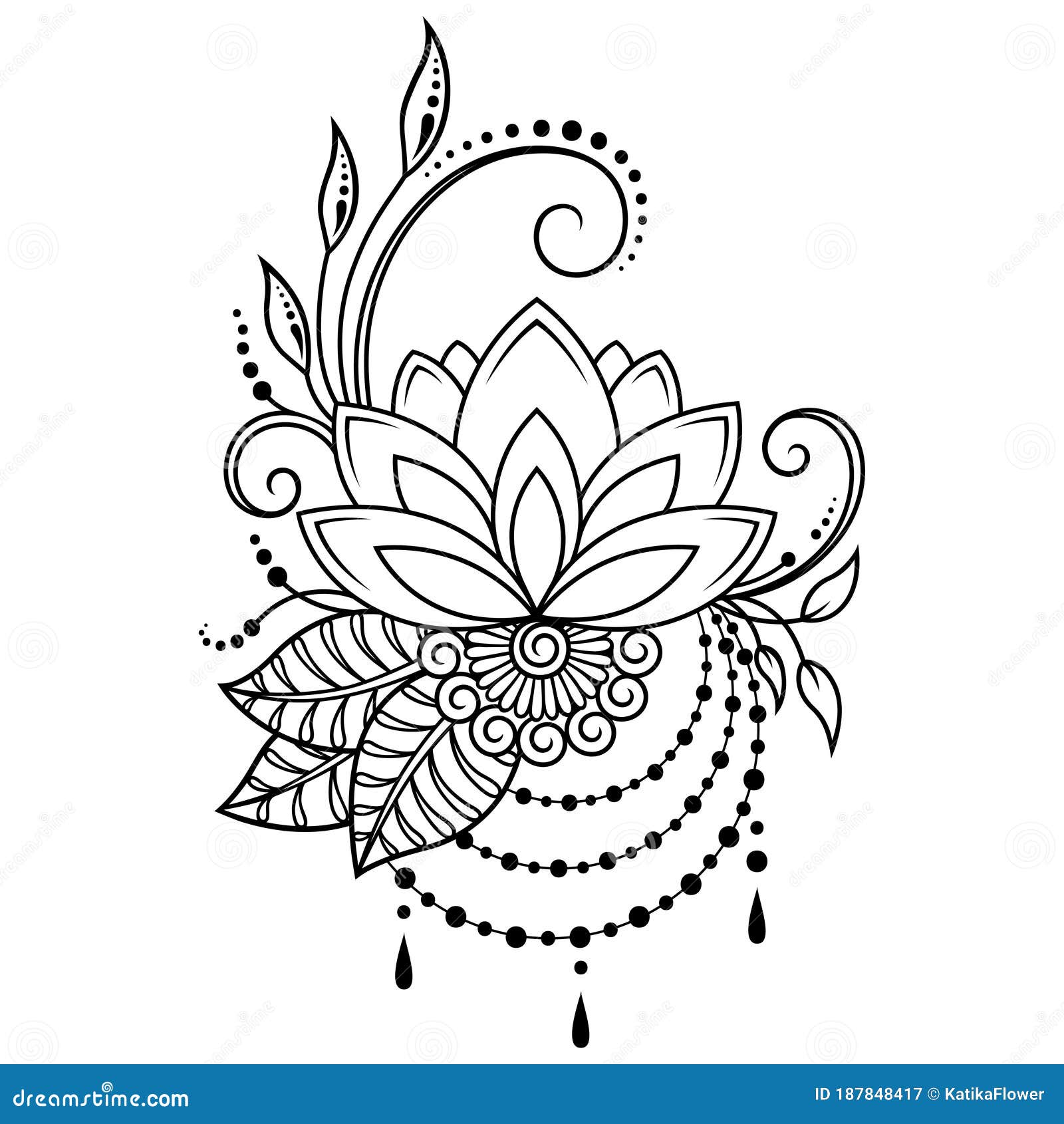 Patrón De Flor De Loto De Mehndi Para Dibujo Y Tatuaje De Henna. Decoración  De Estilo étnico Oriental Indio Ilustración del Vector - Ilustración de  modelo, mano: 187848417