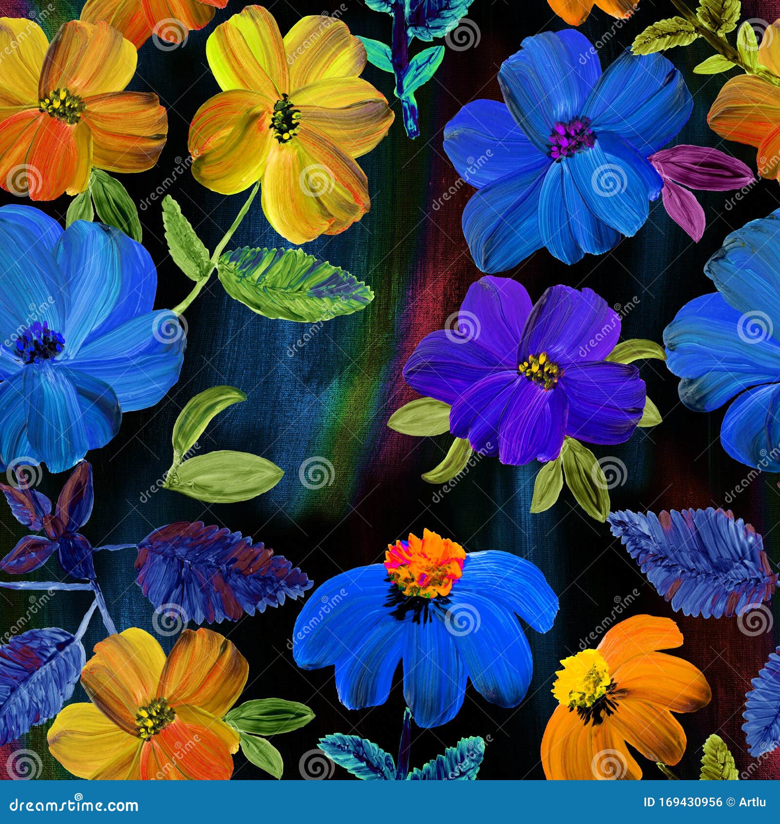 Patrón Floral Transparente Y Abstracto De Flores Brillantes Pintadas a Mano  Stock de ilustración - Ilustración de punto, cepillo: 169430956