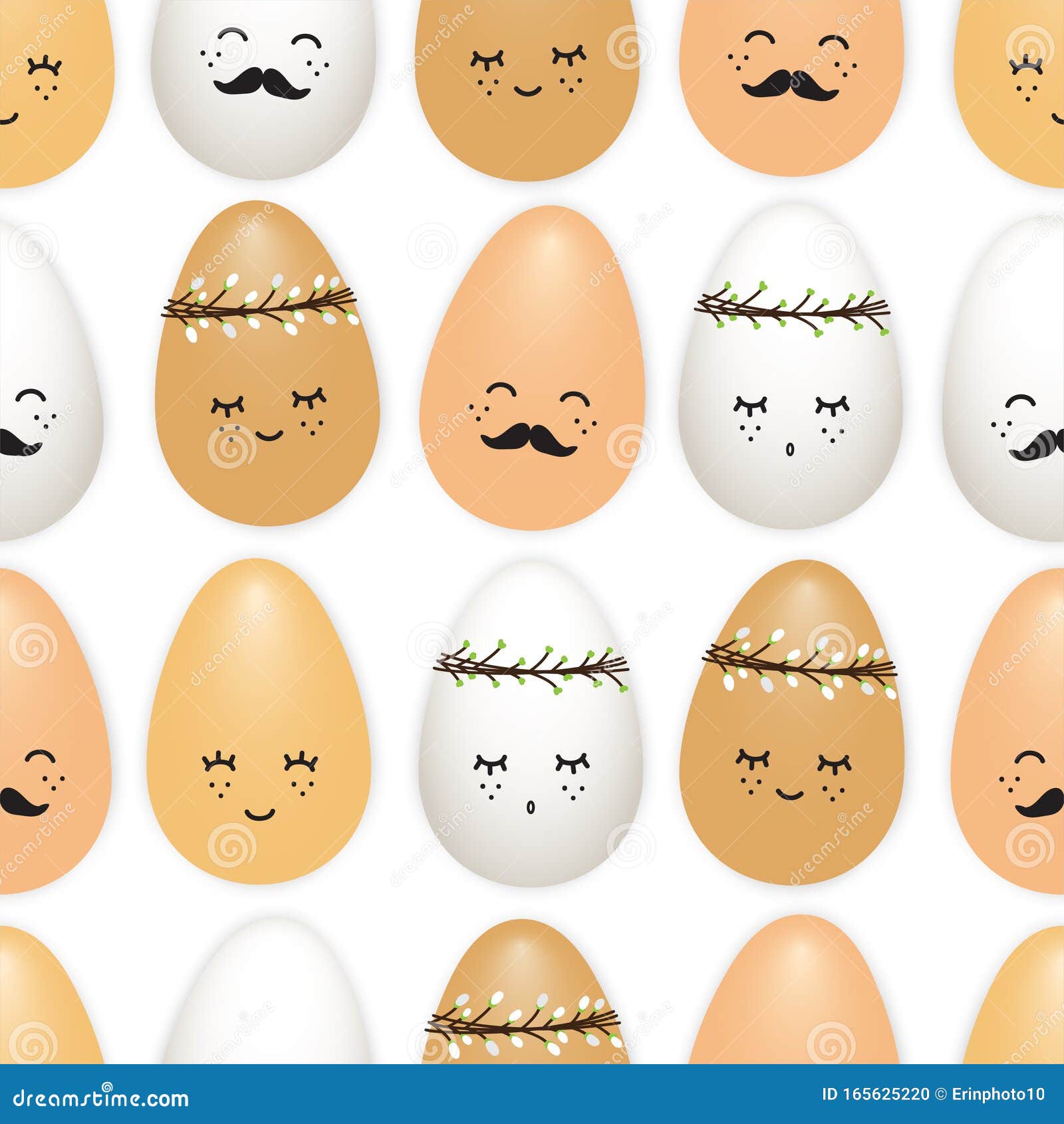 Patrón Impecable Con Un Conjunto Realista De Huevos De Pascua Como  Personajes De Dibujos Animados Aislados En Fondo Blanco Stock de  ilustración - Ilustración de forma, imagen: 165625220