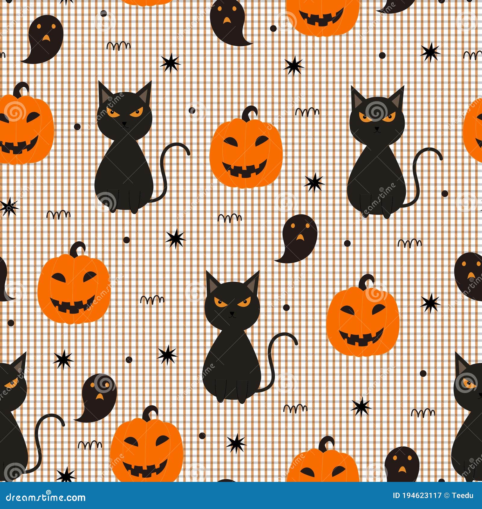Patrón Impecable De Halloween Con Fondo De Caricatura Fantasma De Gato  Negro Y Calabaza Ilustración del Vector - Ilustración de manera, fondo:  194623117