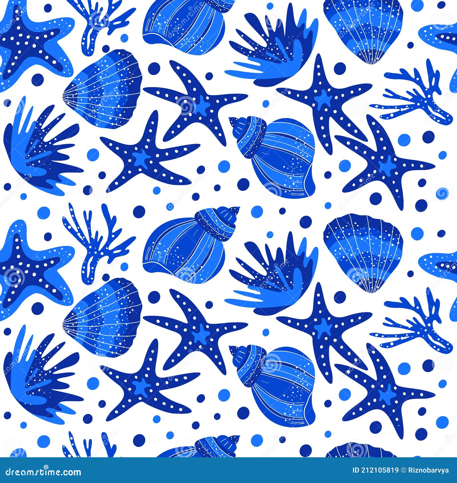 Patrón Marino Azul Sin Costuras. Conchas Conchas Corales Estrellas De Mar.  Diseño De Textiles Tejidos Fondos De Pantalla Impresion Ilustración del  Vector - Ilustración de ornamento, textil: 212105819