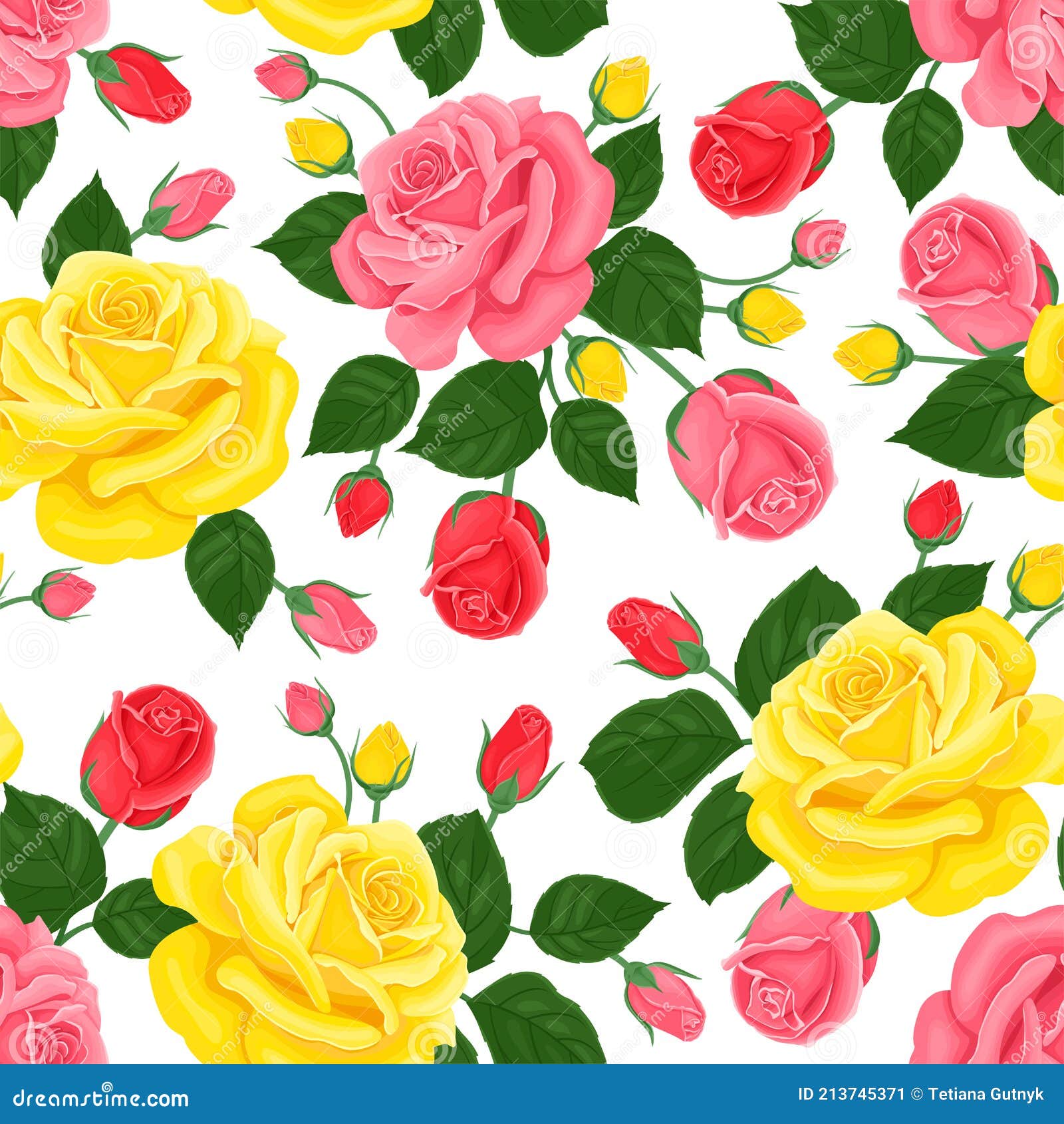 Patrón Sin Costuras Con Rosas Rojas Y Rosas Amarillas. Vector Ilustración  De Flores Hermosas Ilustración del Vector - Ilustración de rosa, fondo:  213745371