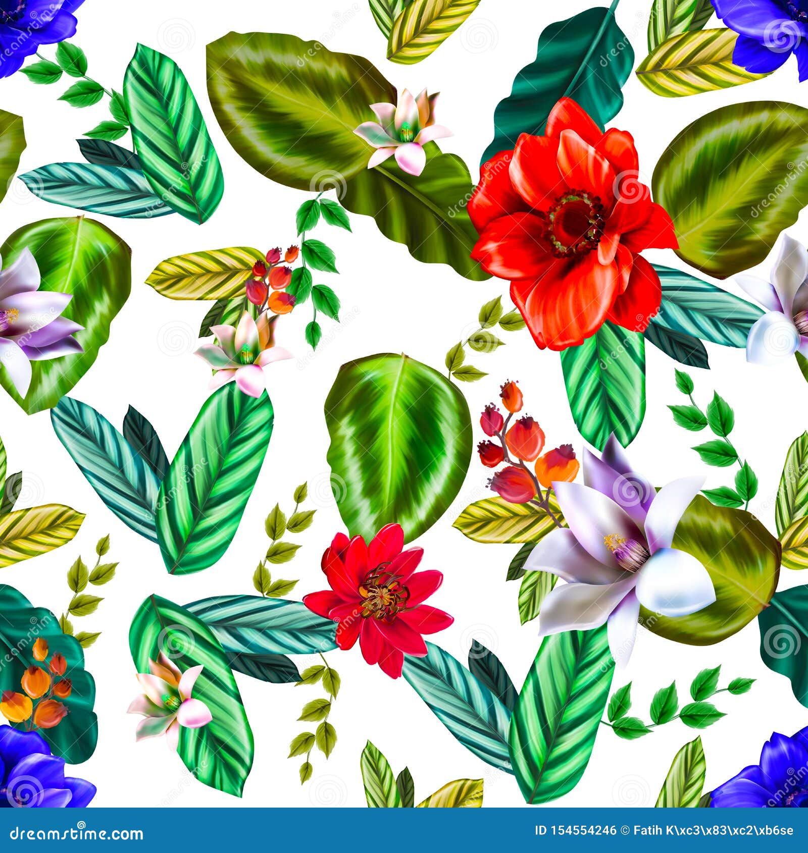 PatrÃ³n Transparente De Color Agua Con Hojas Tropicales,DiseÃ±o BotÃ¡nico  De BaÃ±ador Stock de ilustración - Ilustración de tropicales, color:  154554246