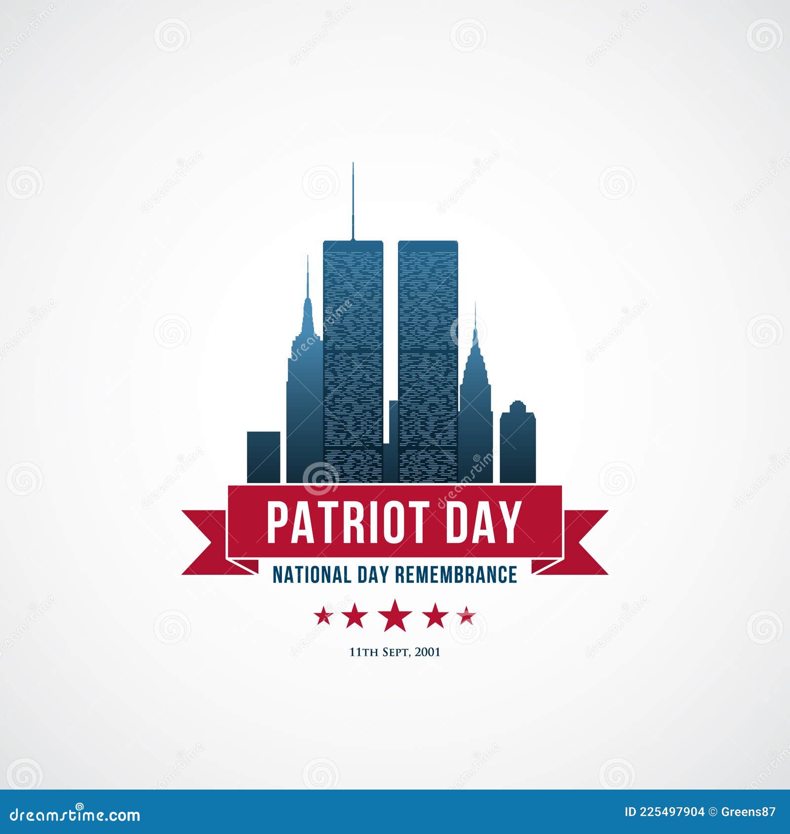 patriot day concept  with twin towers, red ribbon and text we will never forget.