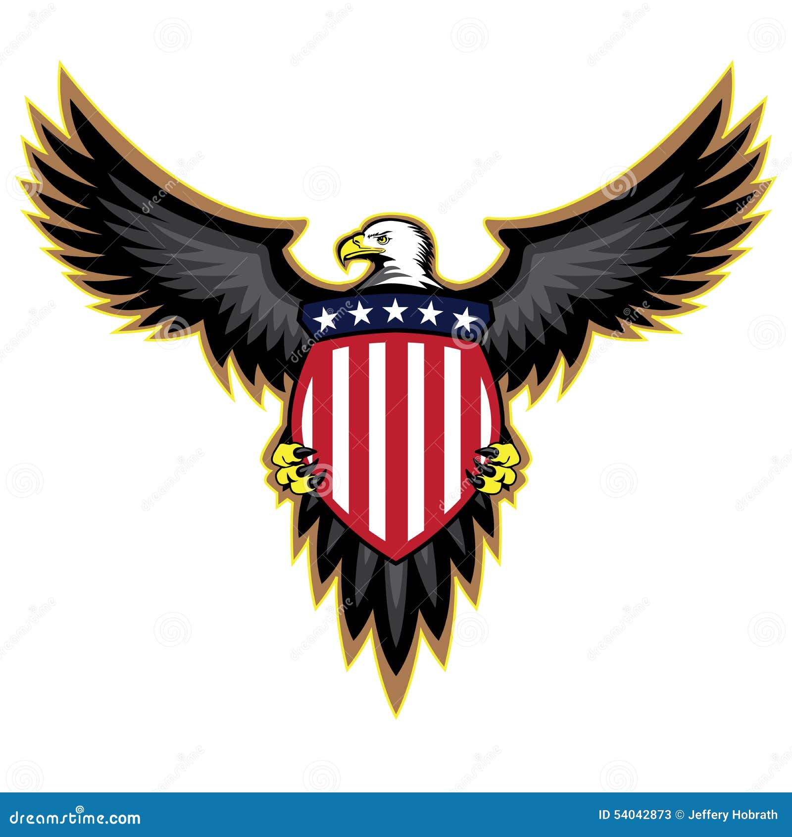 patriotic american eagle, wings spread, holding shield