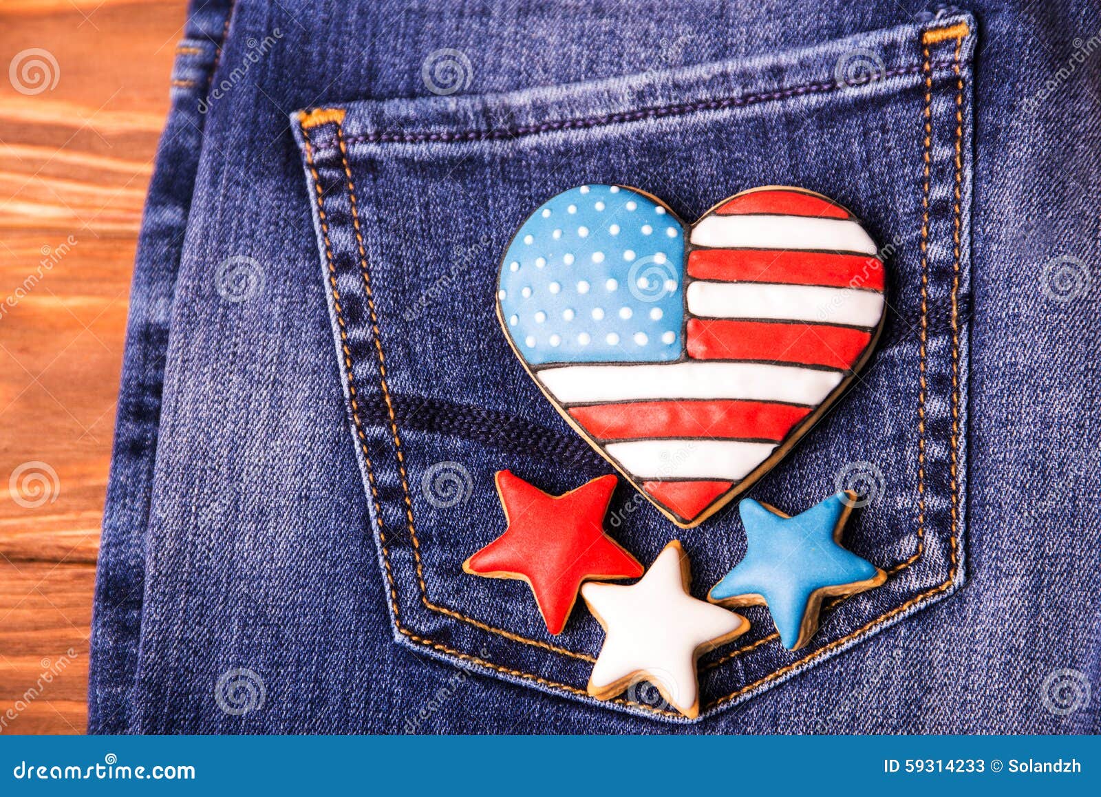 Patriotic Cookie on a Back Pocket of Jeans Stock Image - Image of