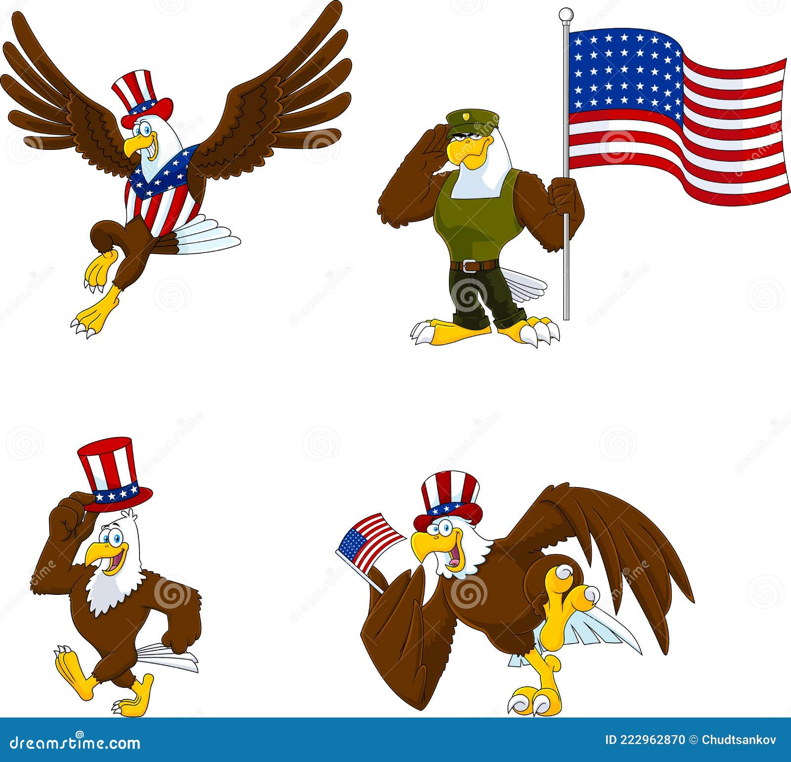 Patriotic Eagle Cartoon Characters. Vector Collection Set Stock Vector ...