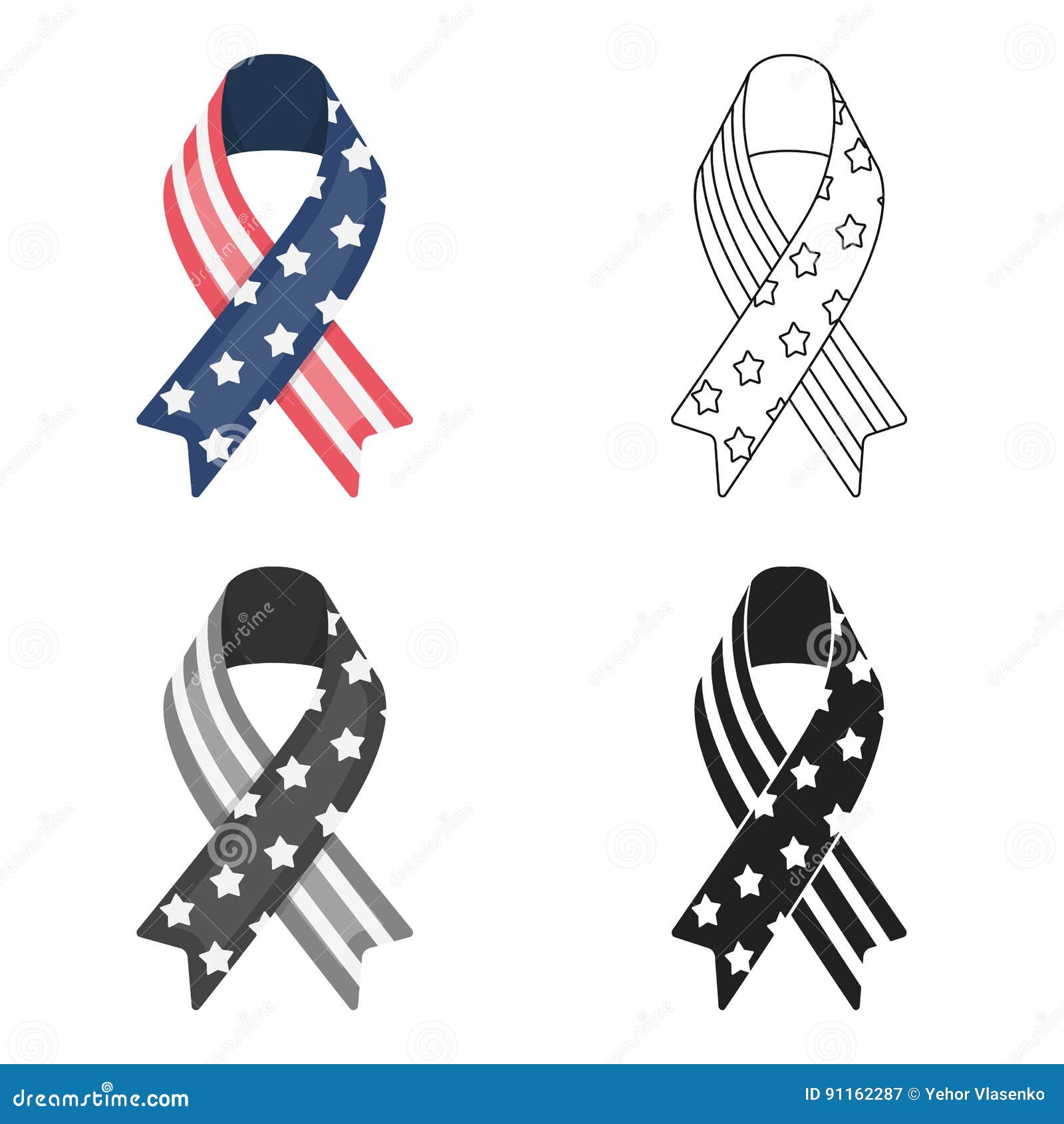 Patriotic Ribbon Icon in Cartoon Style Isolated on White Background ...