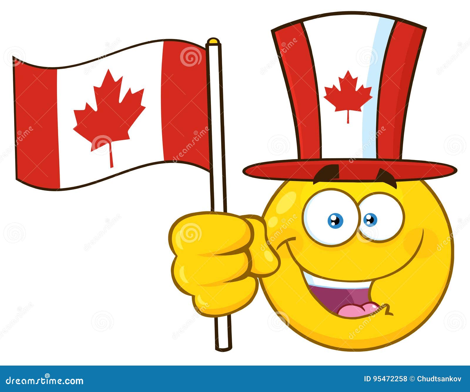 Patriotic Yellow Cartoon Emoji Face Character Wearing a Maple Leaf Top Hat  Waving Canadian Flag Stock Vector - Illustration of circle, canada: 95472258