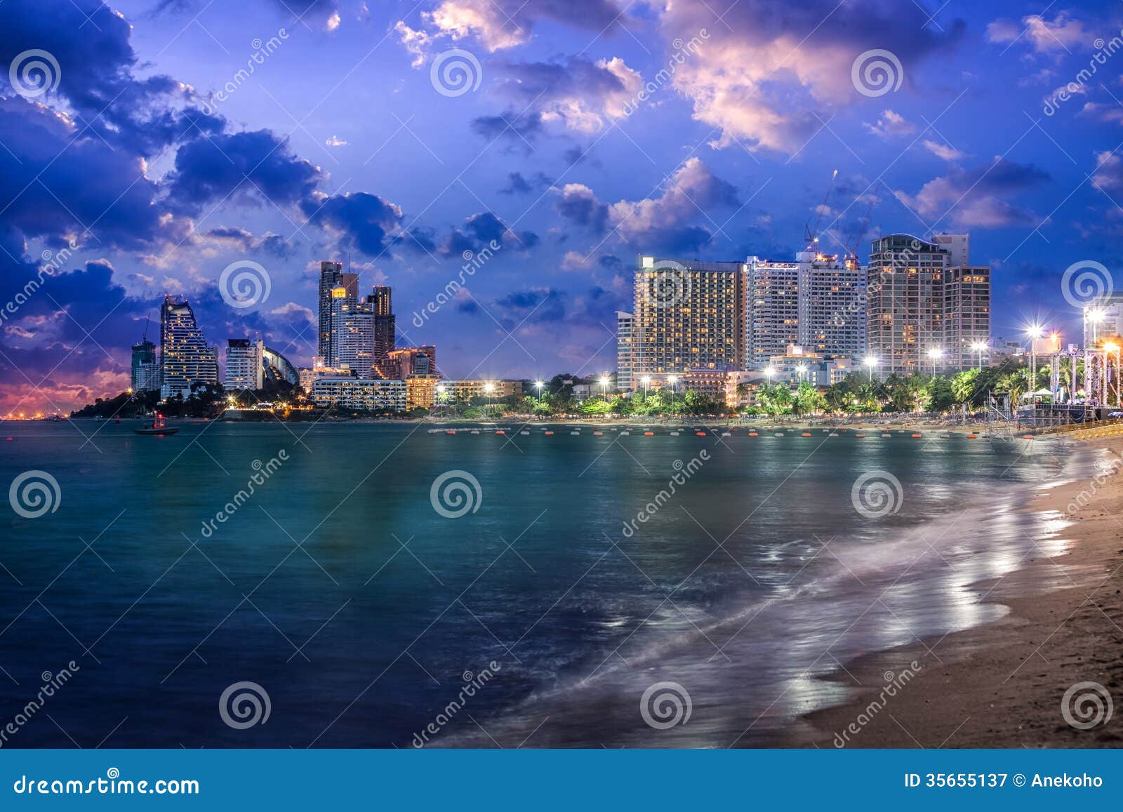 pattaya city and sea in twilight, thailand