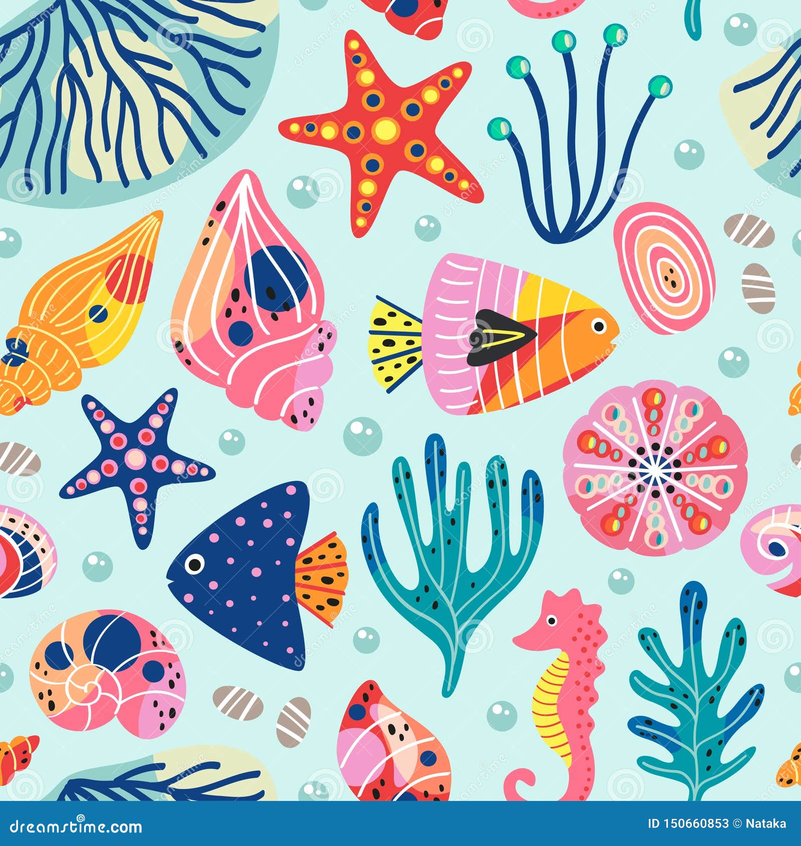 Seamless Pattern with Beautiful Underwater Sea Life Stock Vector