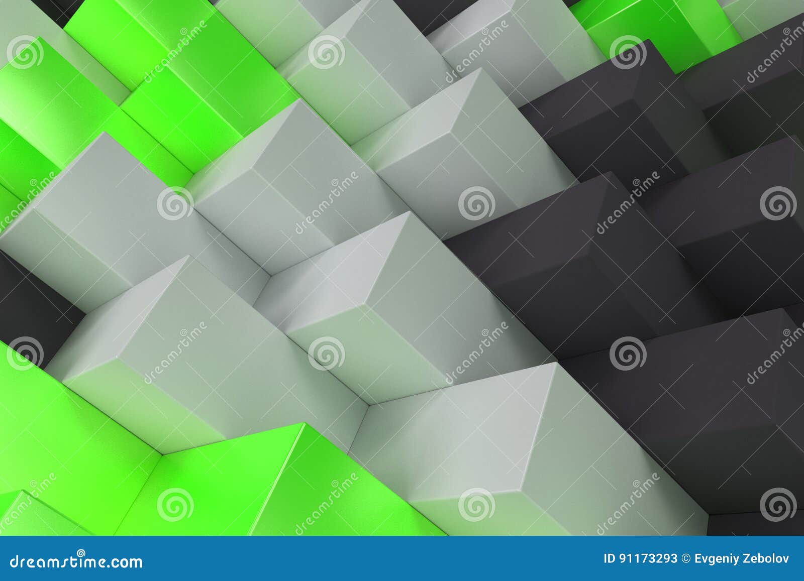 Pattern with Black, White and Green Rectangular Shapes Stock