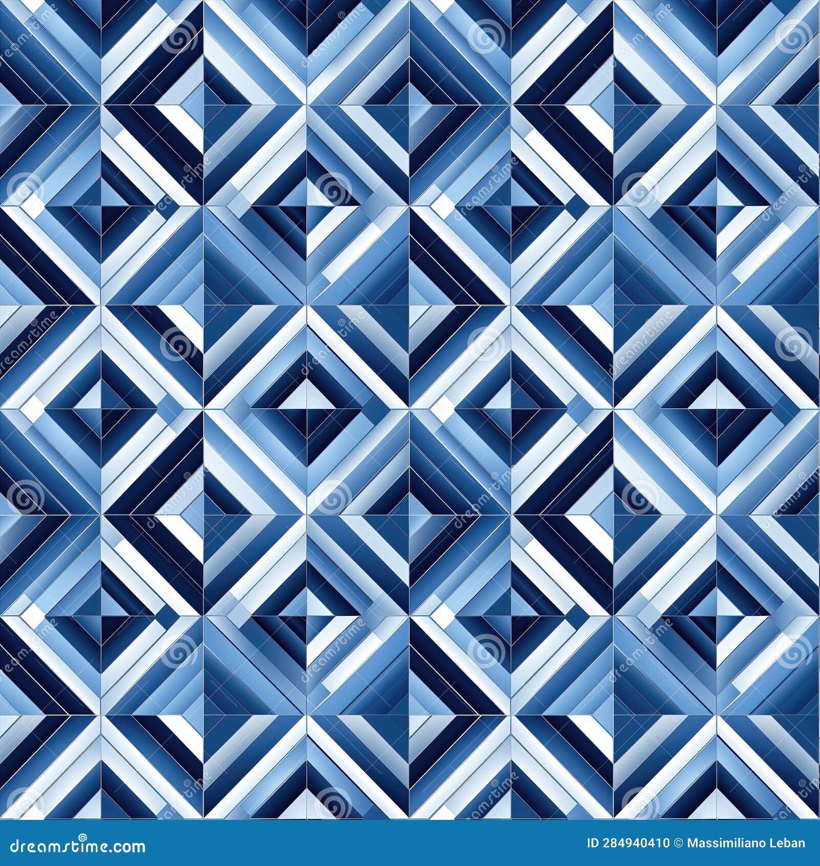 Pattern with Blue and White Geometric Shapes. Tile Stock Illustration