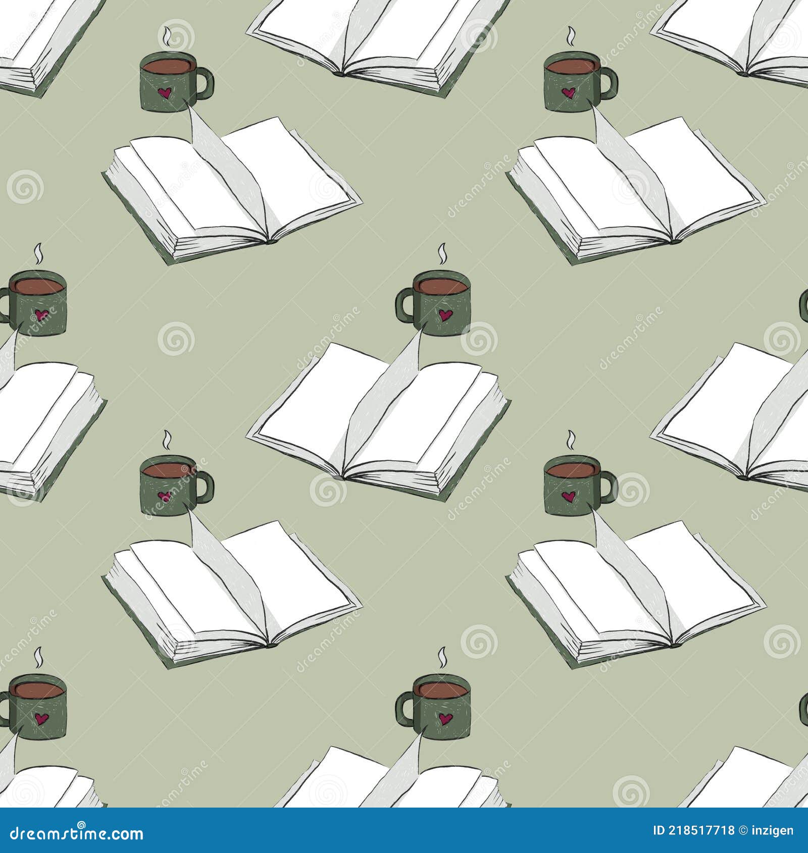 Pattern of Open Books and Coffee on a Gray-green Background for a Book  Lover, Bookstore, or Library. Stock Illustration - Illustration of  textbook, wrapping: 218517718