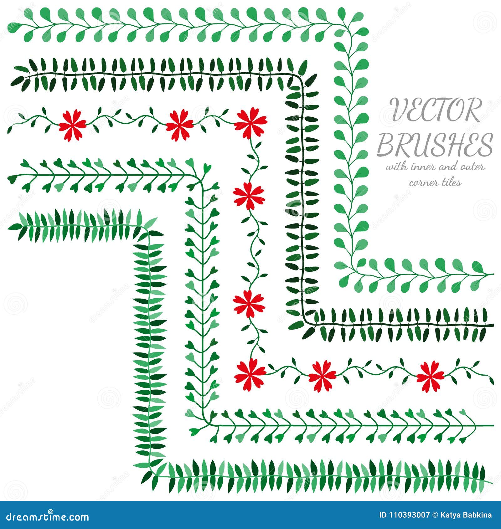 Decorative Vector Brushes with Inner and Outer Corner Tiles. Stock Vector Illustration of