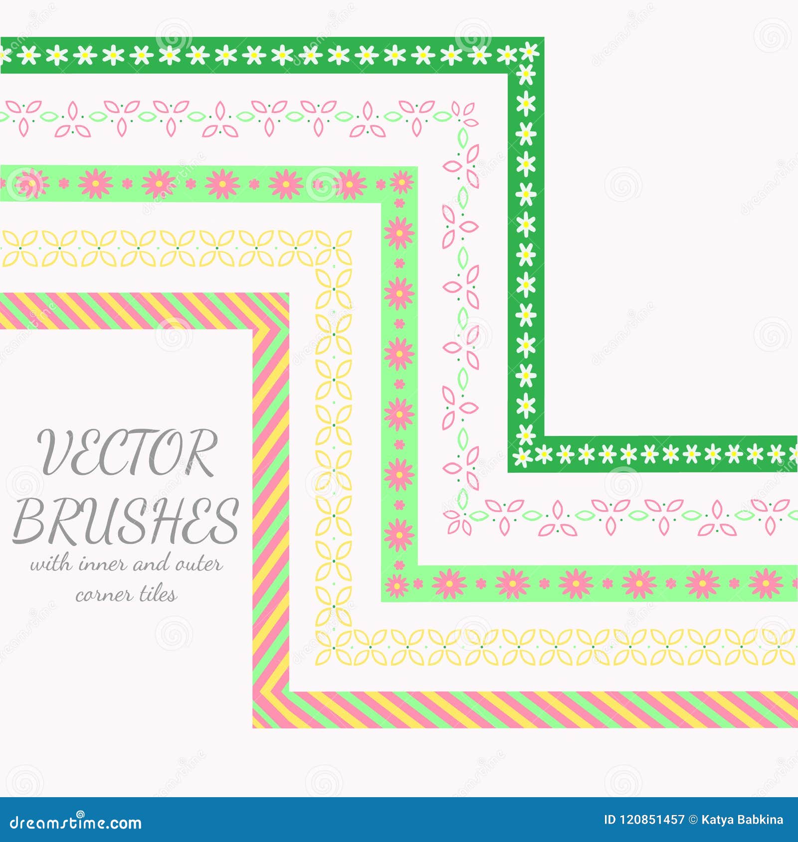 Decorative Vector Brushes with Inner and Outer Corner Tiles. Stock