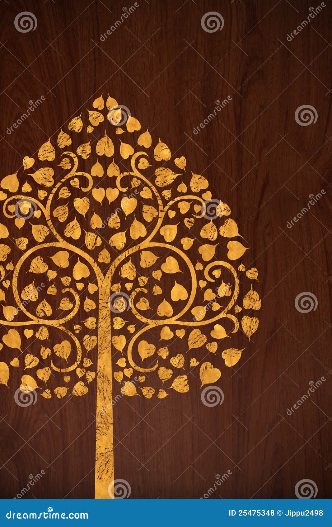 pattern carve gold tree on wood texture