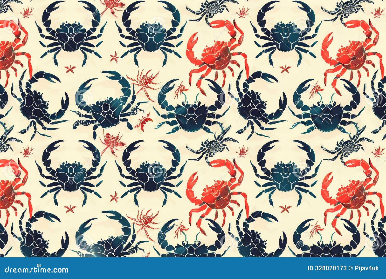 pattern of colorful crabs in a vibrant marine life 