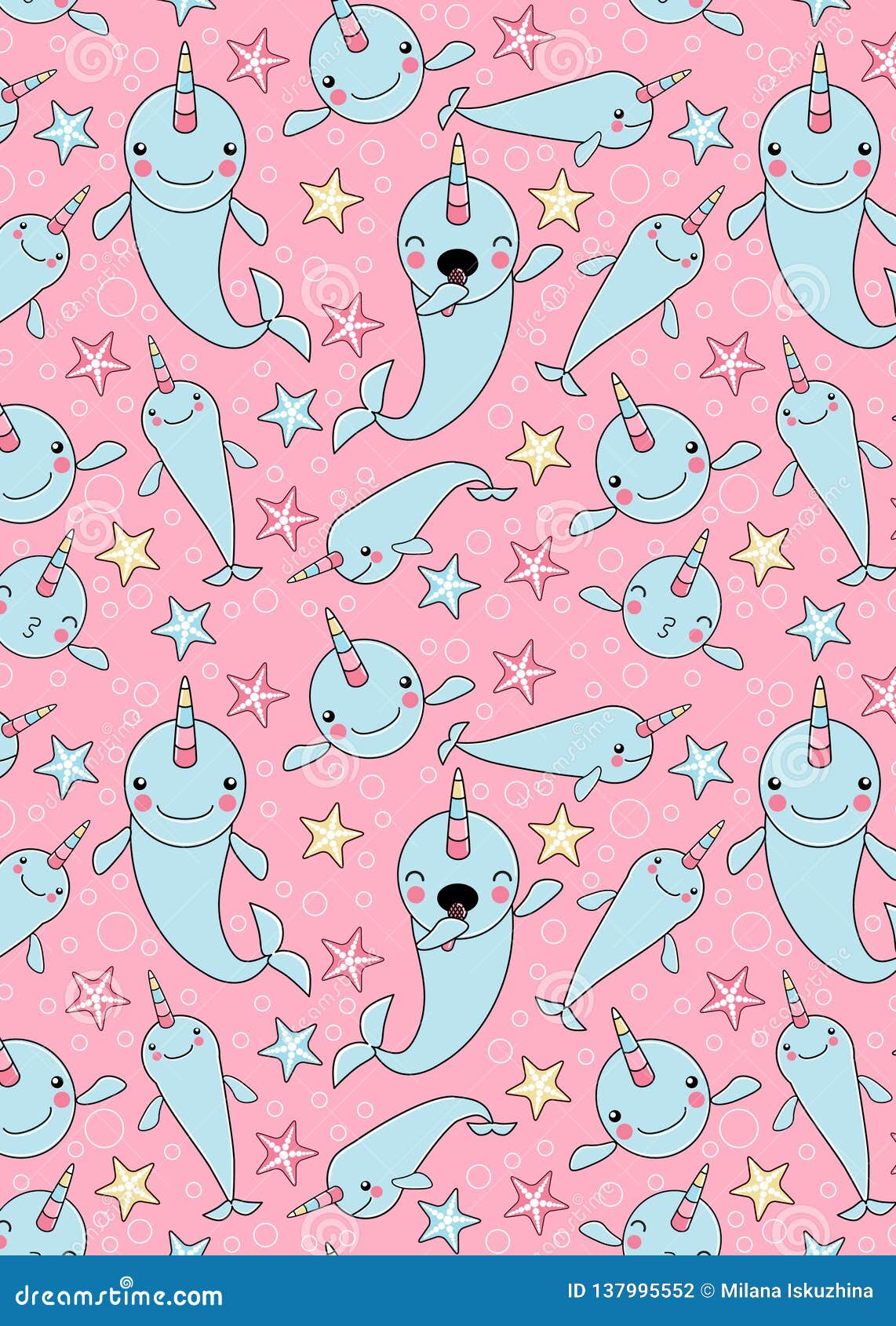PATTERN with Cute Baby Narwhal or Whale Unicorn Characters Stock Vector -  Illustration of background, mermaid: 137995552