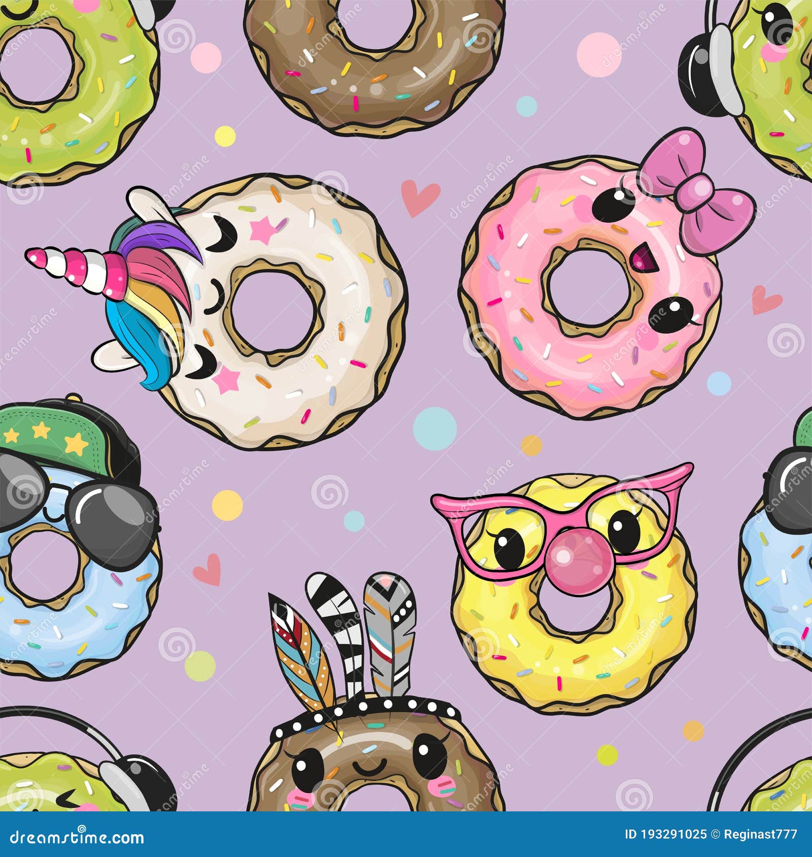 Pattern with Cute Cartoon Donuts Stock Vector - Illustration of ...