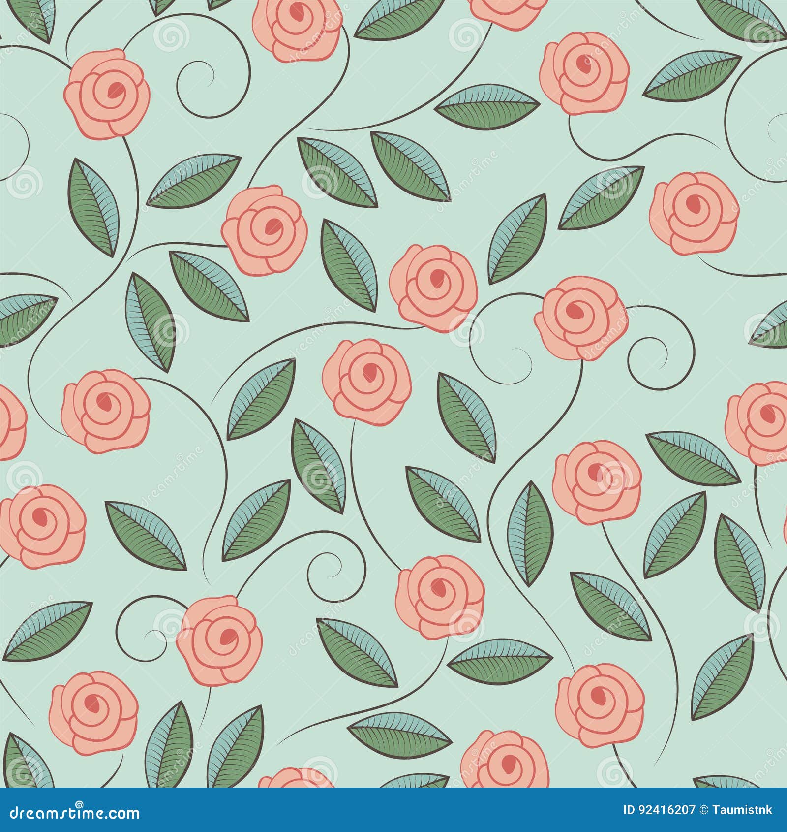 Pattern of doodle roses. stock vector. Illustration of branch 92416207