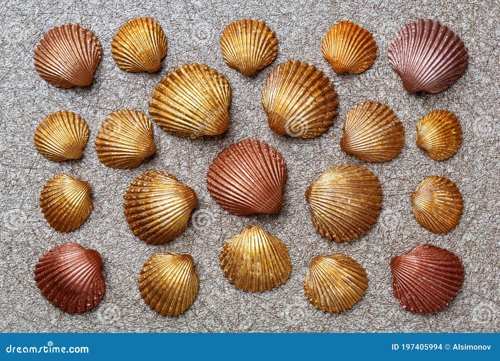 Pattern of Exotic Seashells in Gold Color Stock Photo Image of gold