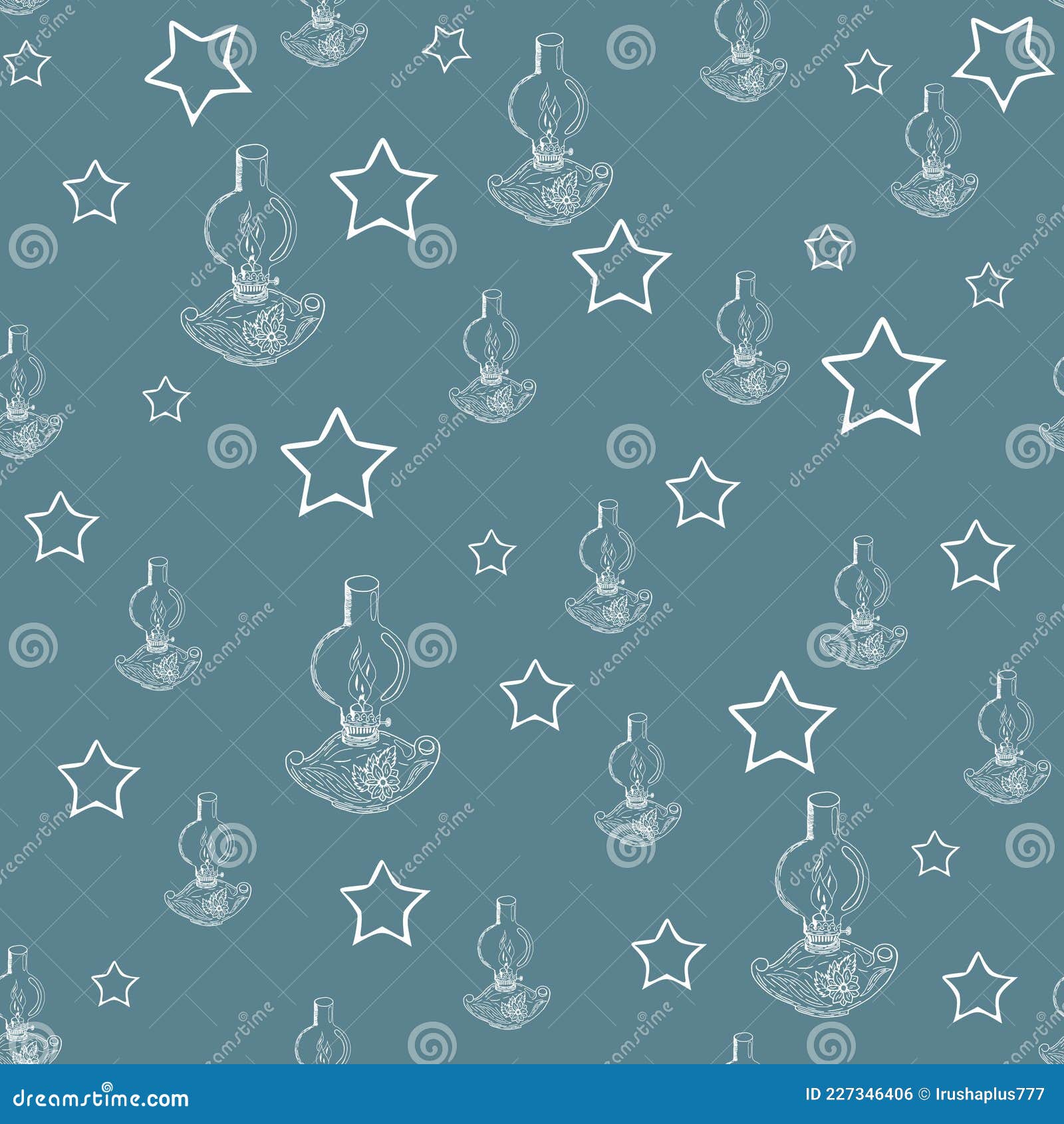 Pattern for Fabrics with Vintage Kerosene Lamps or Lamps on Colored