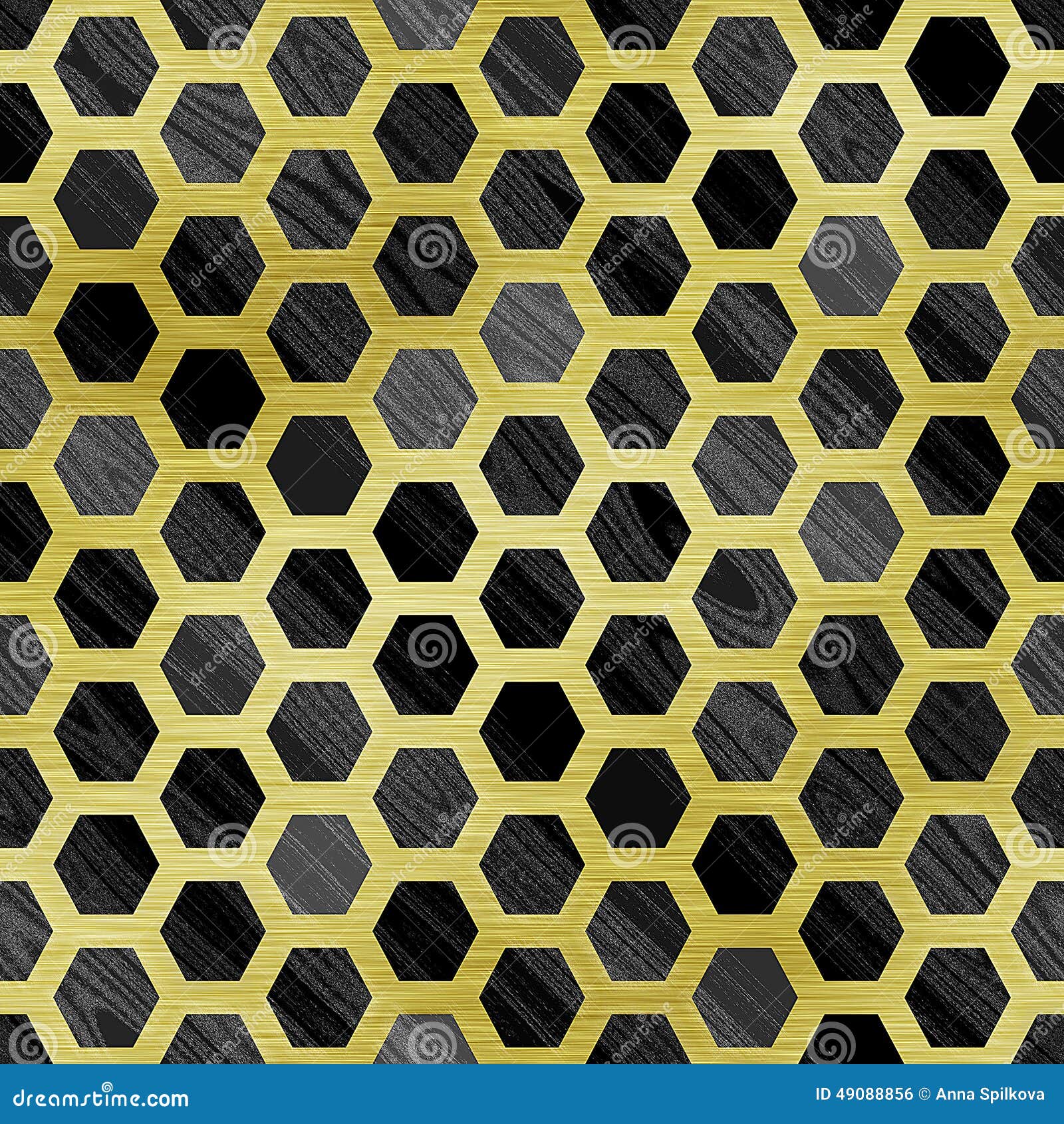 Pattern of Gold Metal Grid on Glossy Black Background Stock