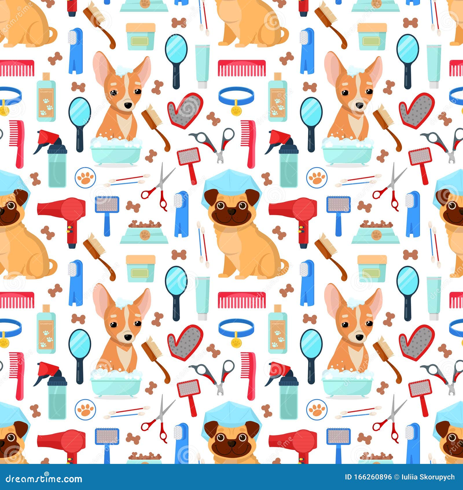 Pattern with Grooming Tools and Dogs Stock Vector Illustration of