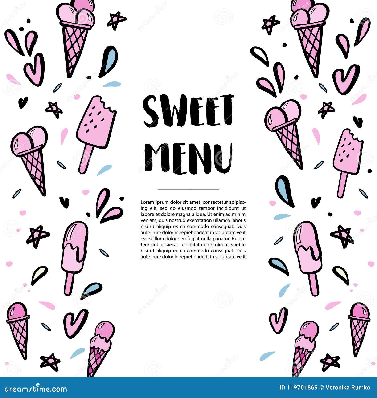 pattern with hand drawn s of ice cream.