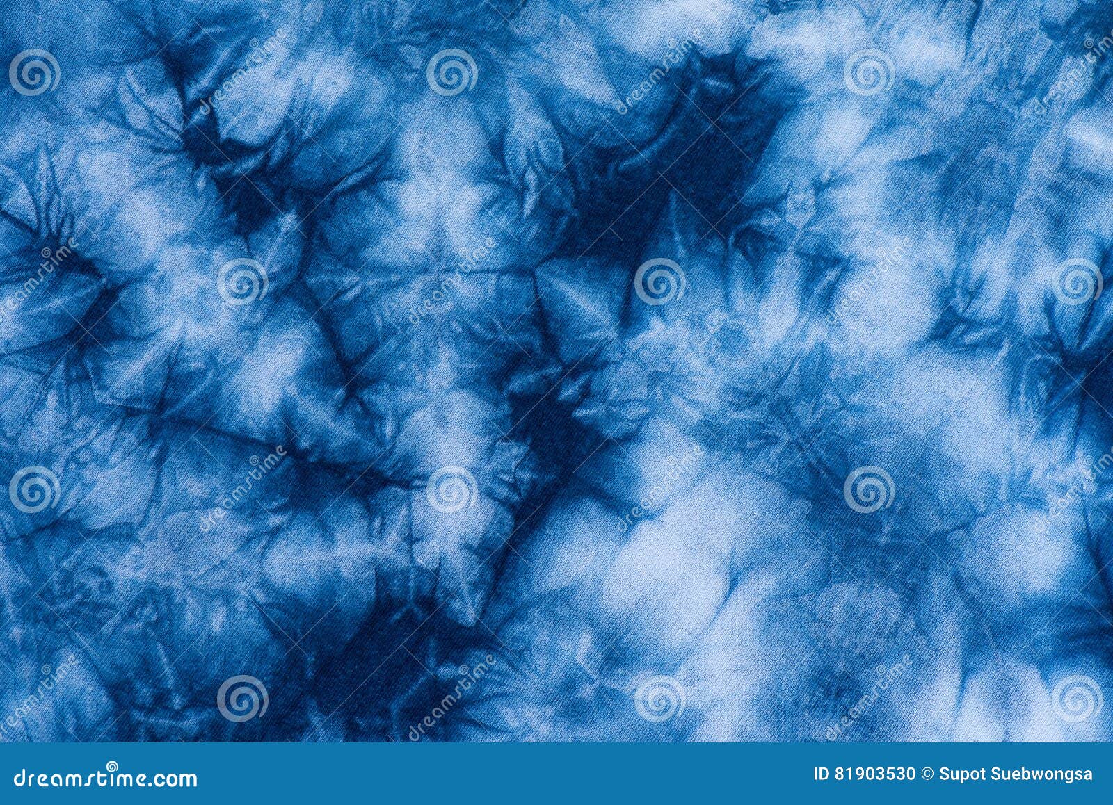 Pattern of Indigo Batik Dye on Cotton Cloth, Dye Indigo Fabric Stock