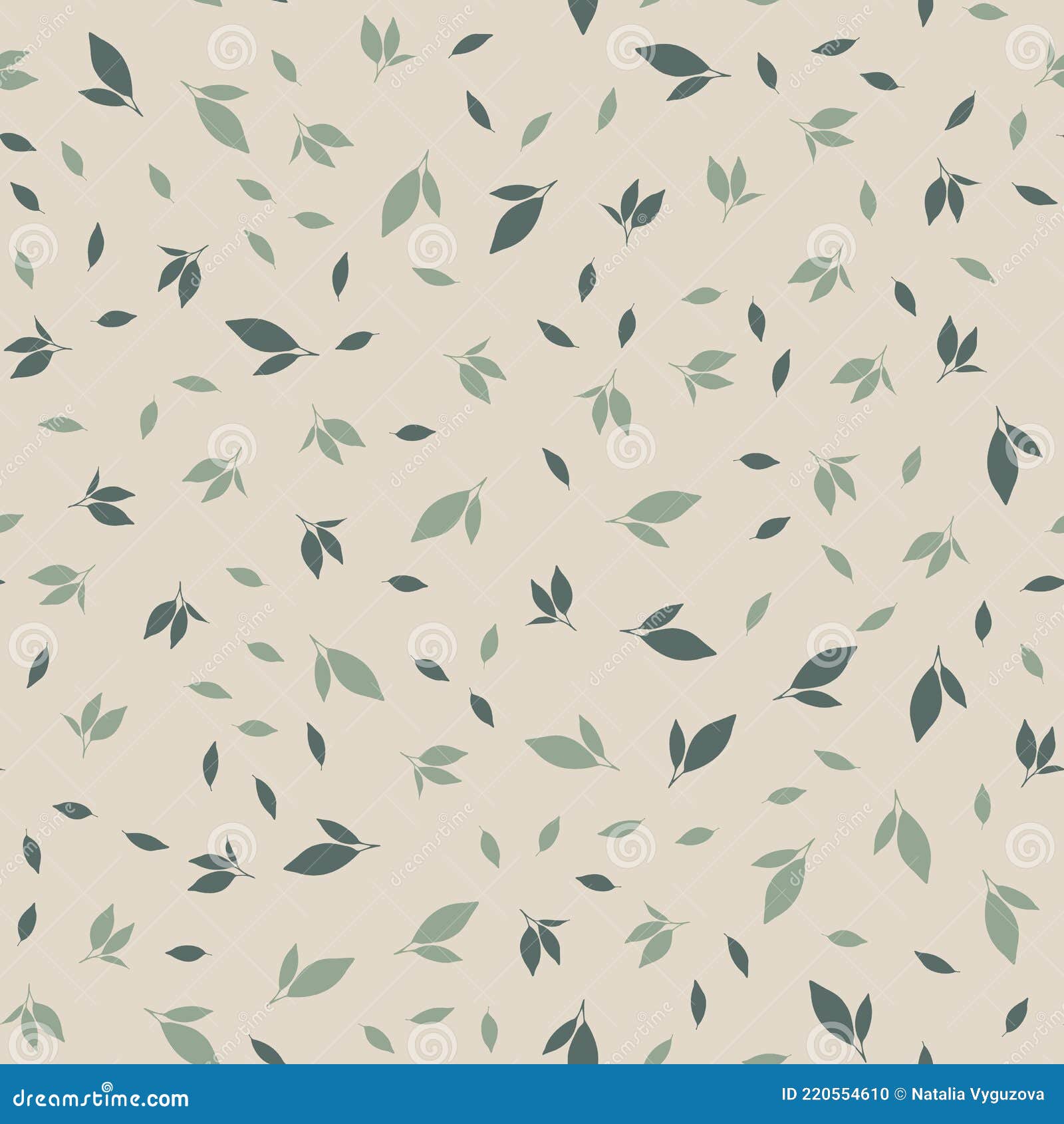 Pattern with Leaves on a Beige Background. Stock Vector Illustration
