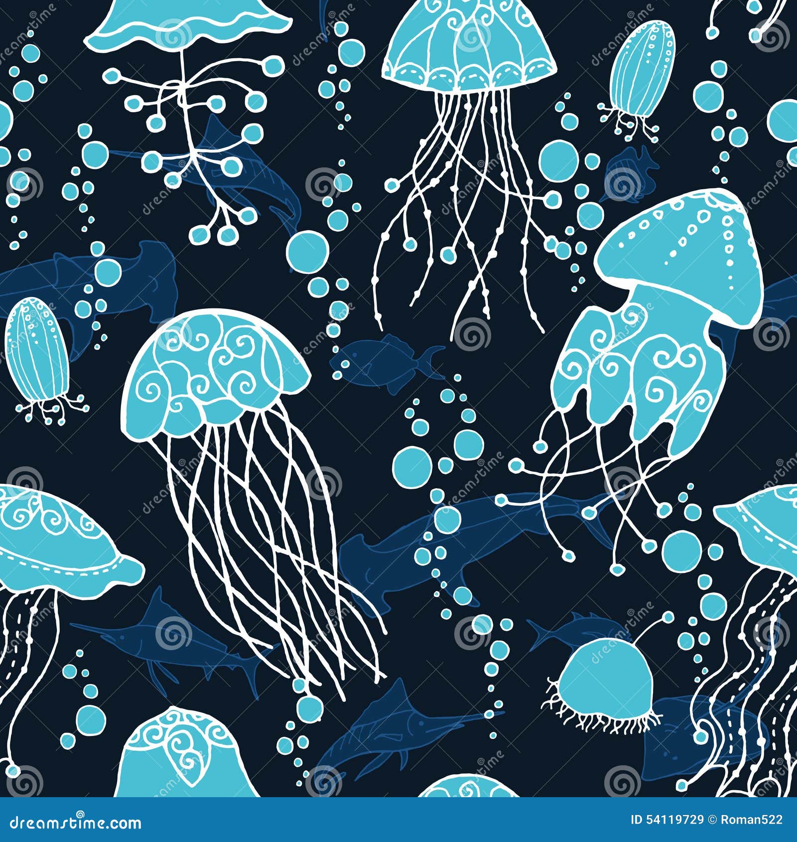 Pattern with marine life stock vector. Illustration of fish - 54119729