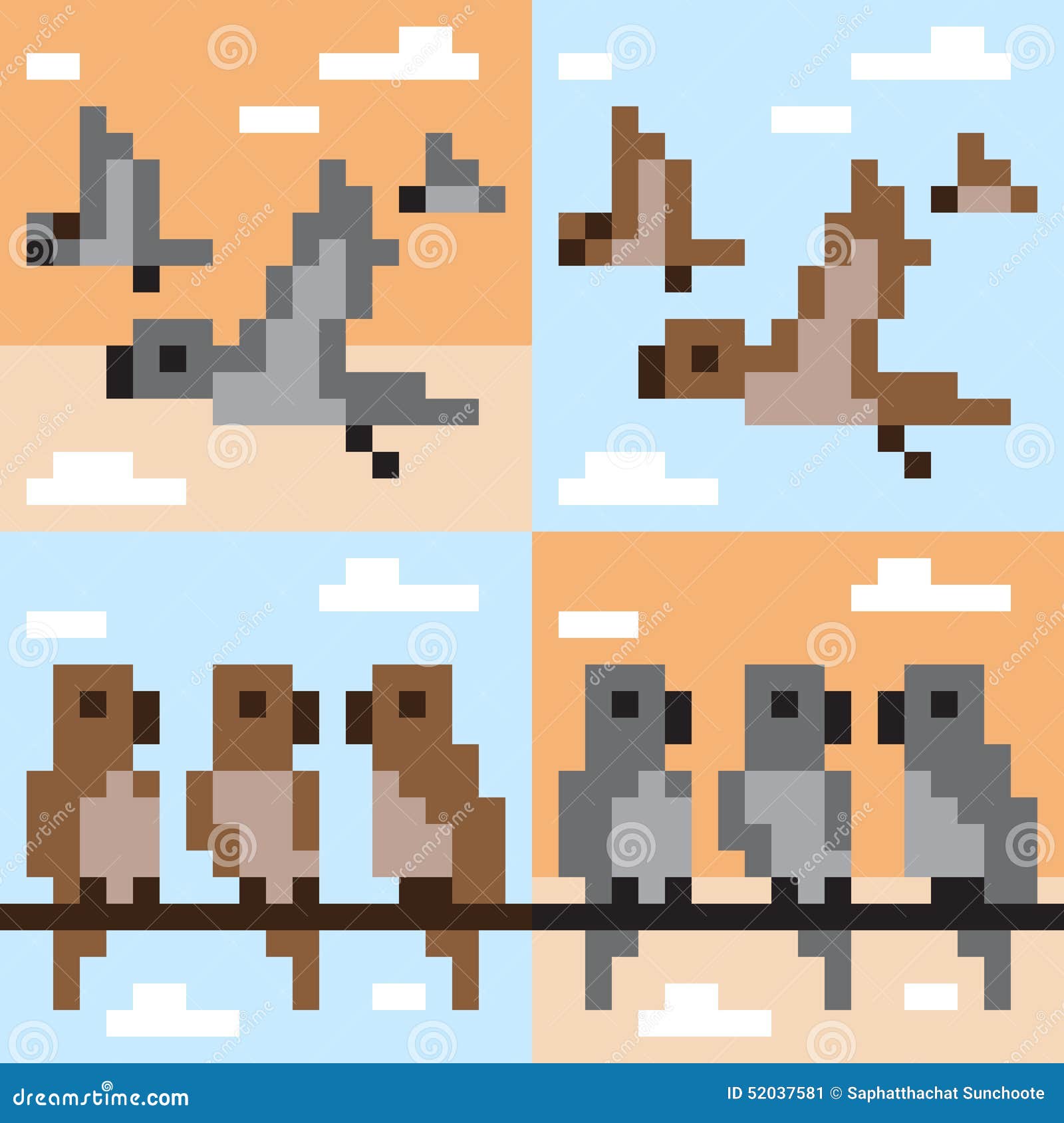 Pattern pixel art bird fly stock vector. Illustration of bird - 52037581