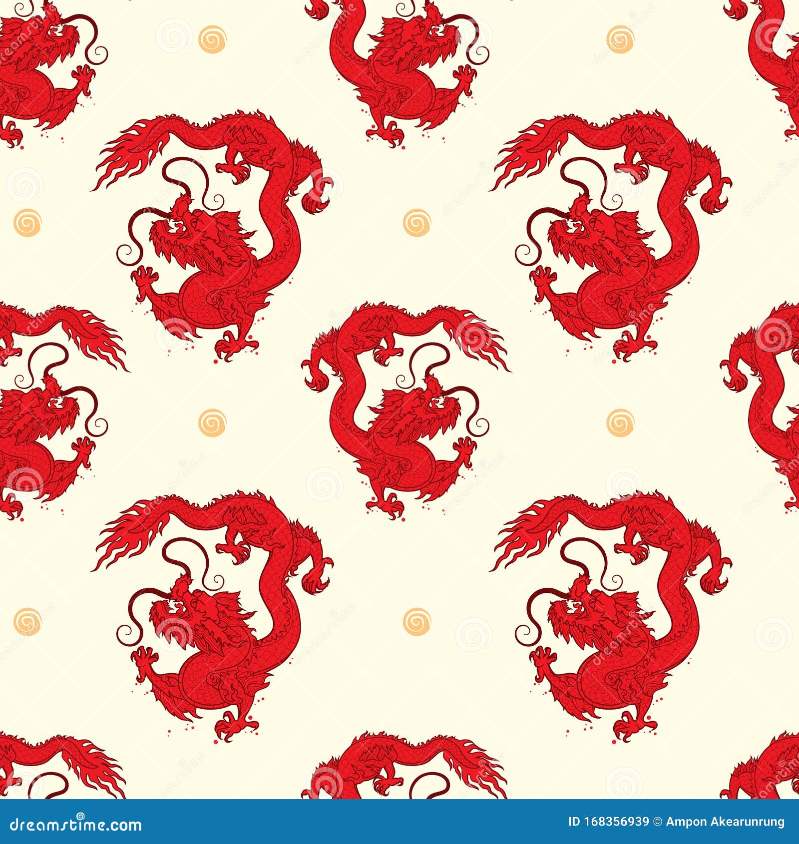 pattern red oriental chinese dragon  on background
