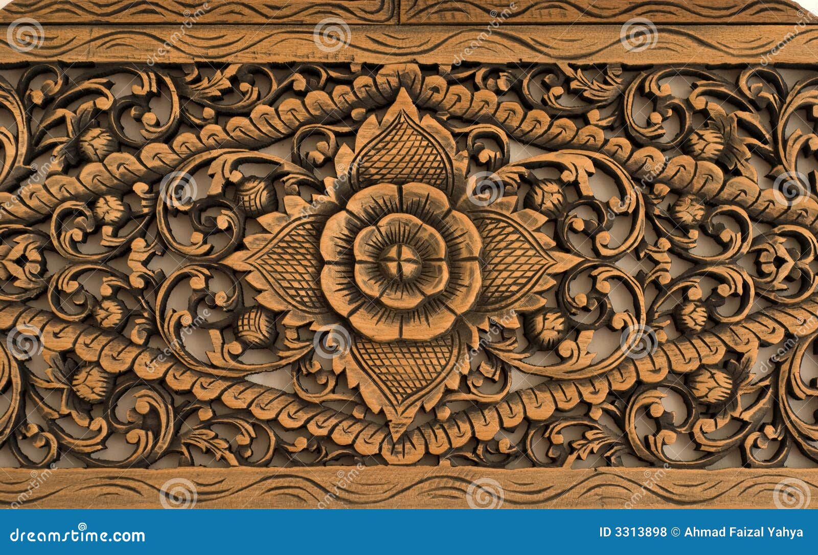 Pattern Of Rose Carved On Wood Stock Photo - Image: 3313898