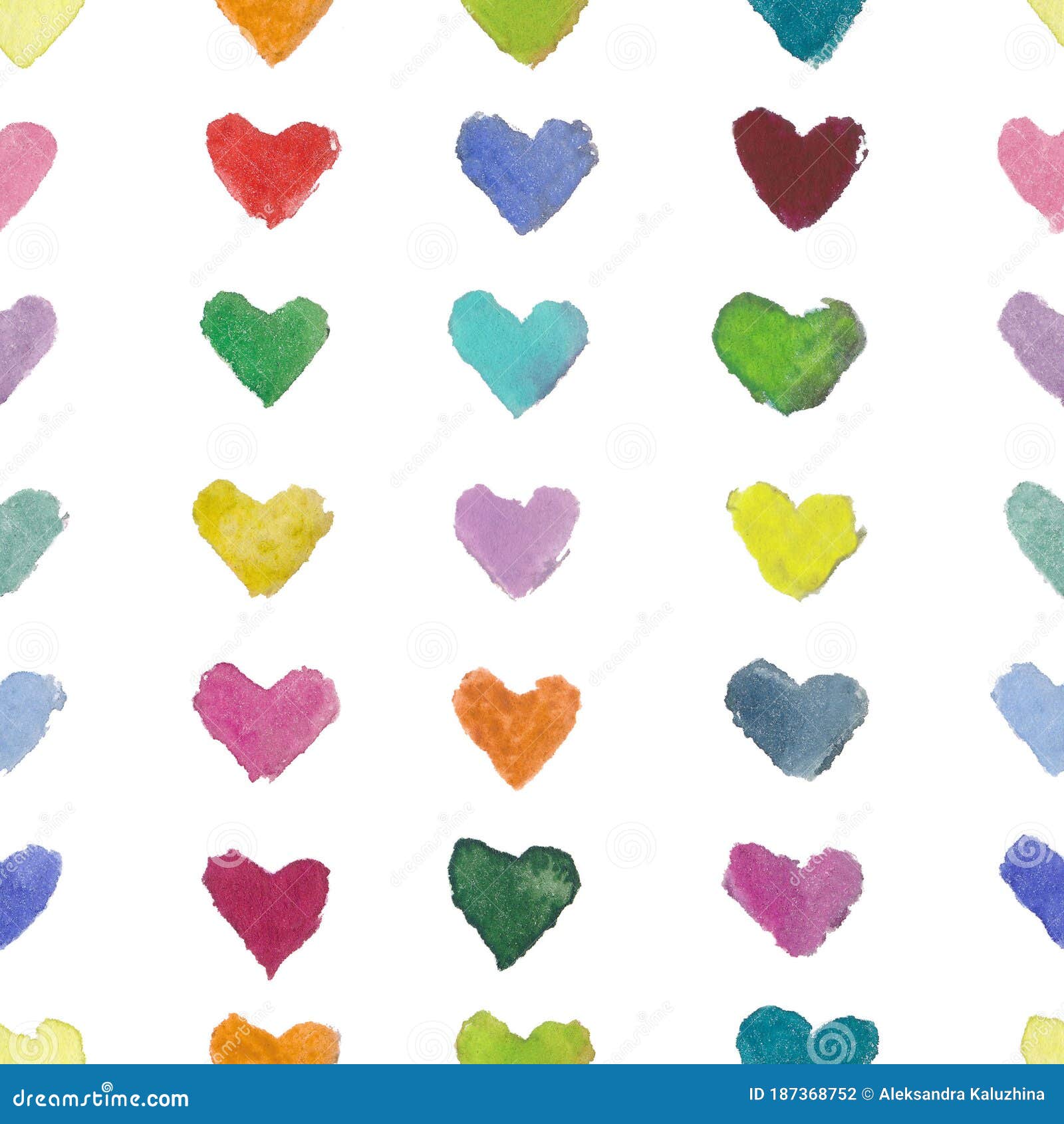 pattern of watercolor hearts of different colours