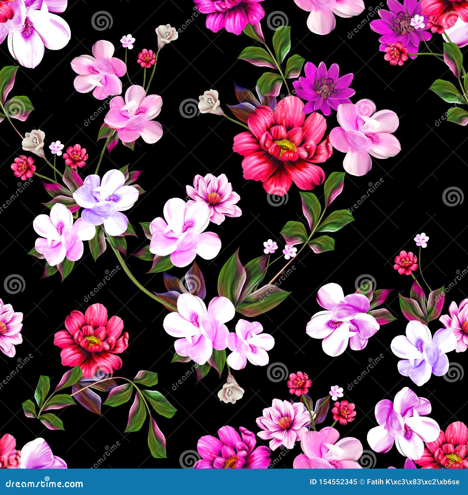 Flowers print black background hi-res stock photography and images