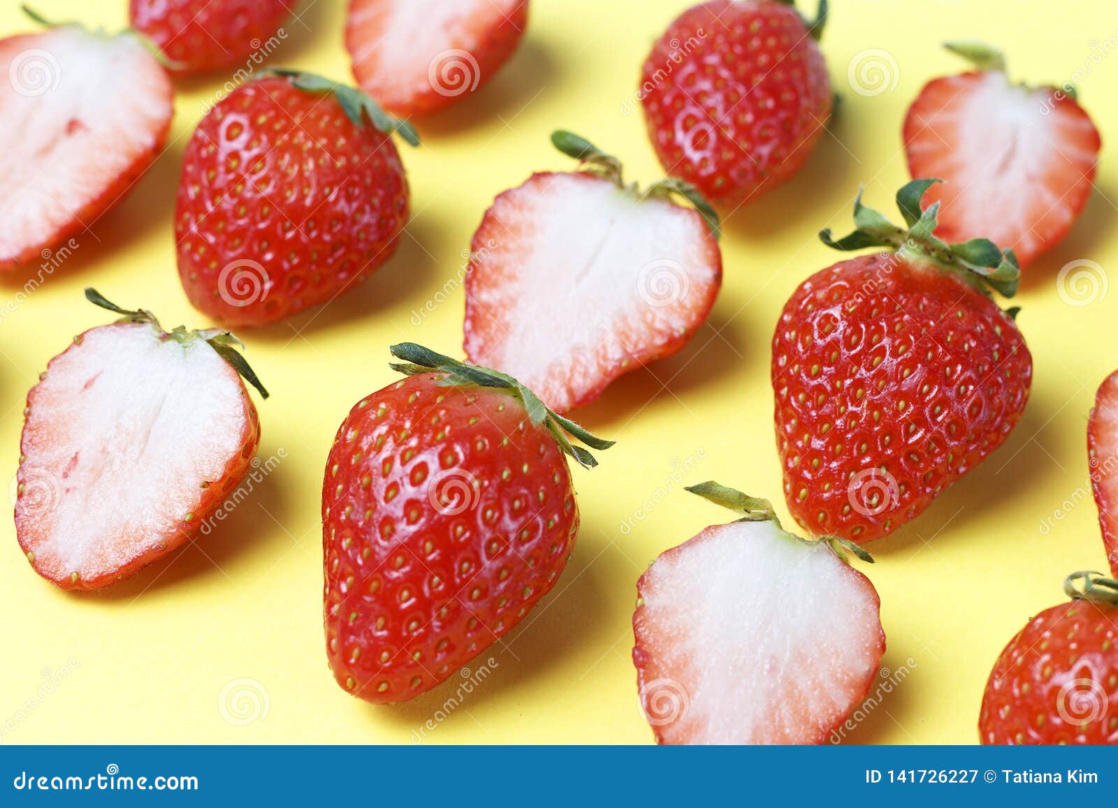 Pattern Of Strawberries Isolated On Yellow Background, Creative