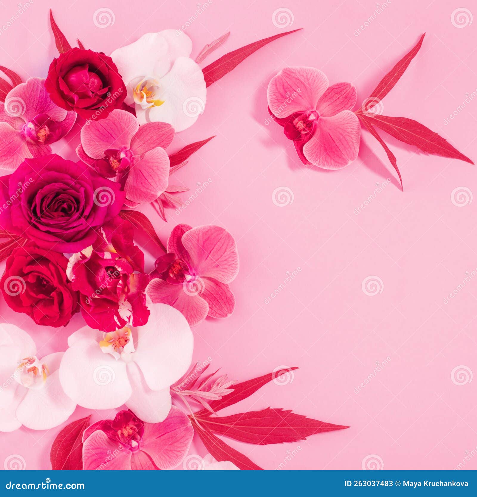 Pattern of Flowers on Paper Background of Trendy Color of Year 2023