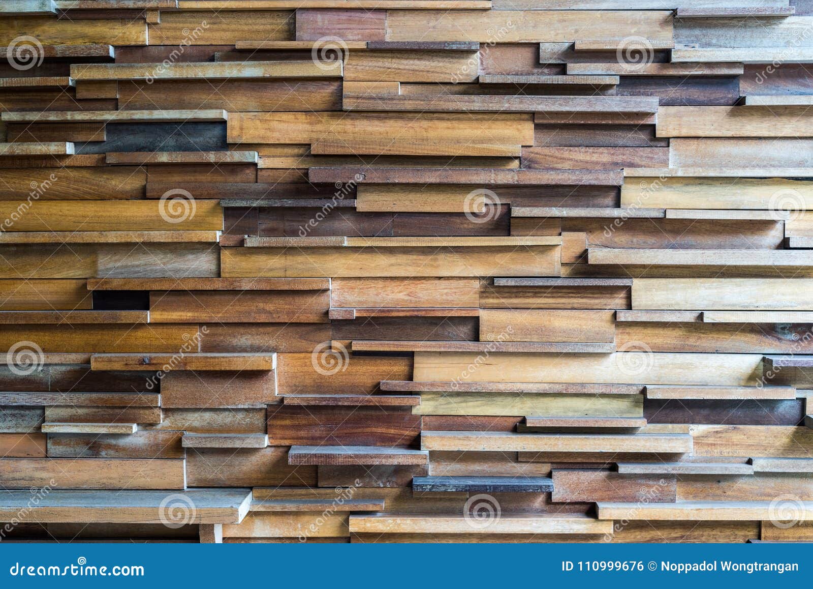 Pattern and Texture of Decorative Wooden Planks on Wall Stock Photo