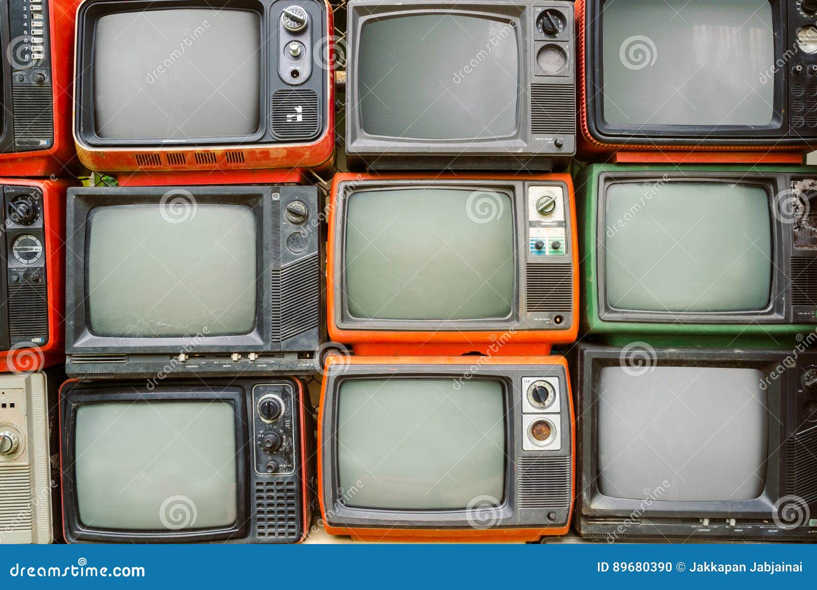 pattern wall of pile colorful retro television tv