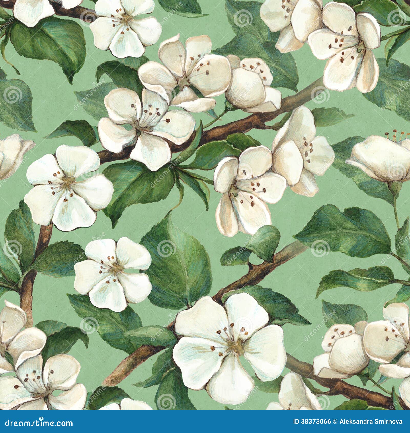 pattern with watercolor apple flowers