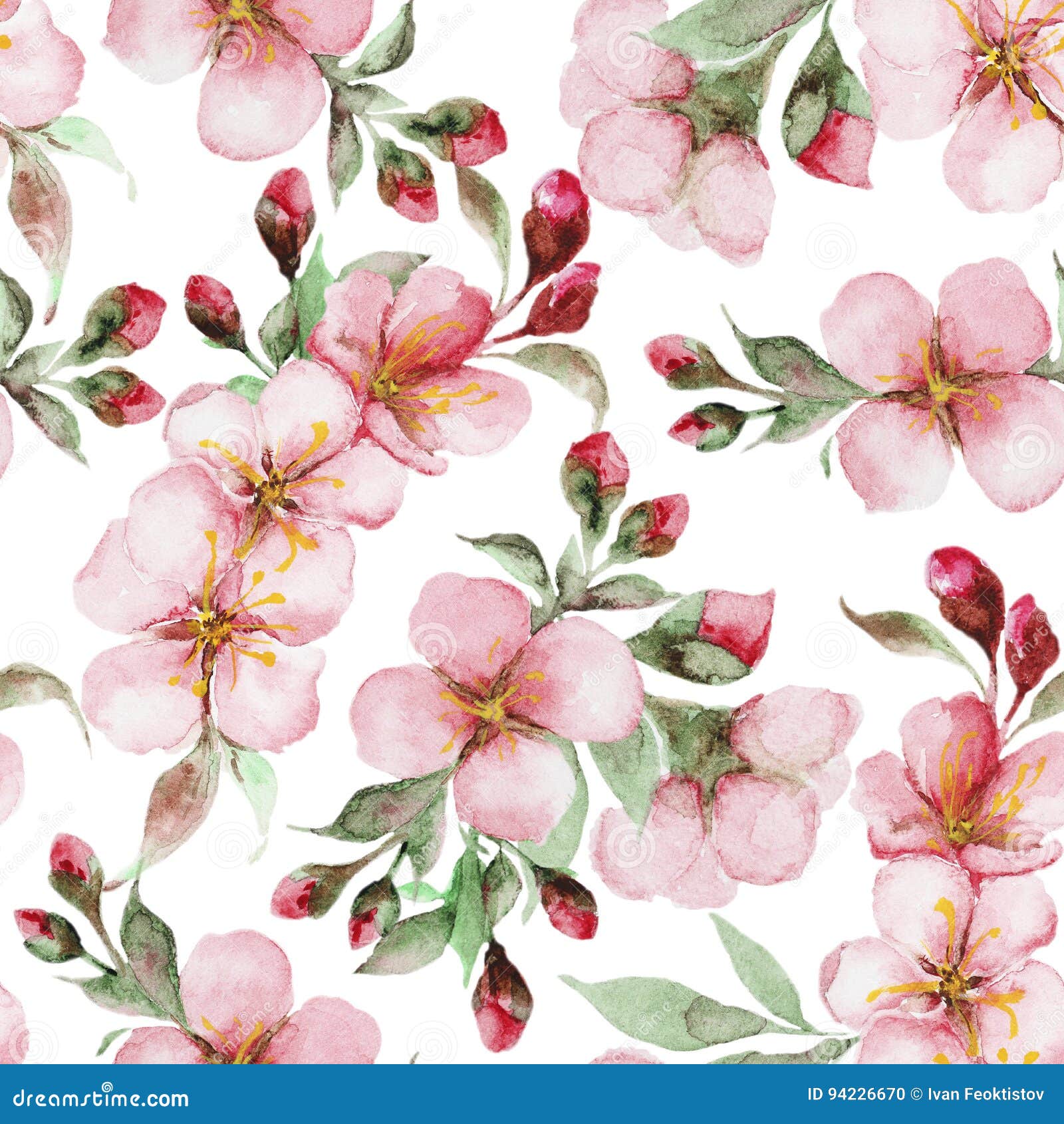 Pattern of Watercolor Sakura Flowers Stock Illustration - Illustration ...