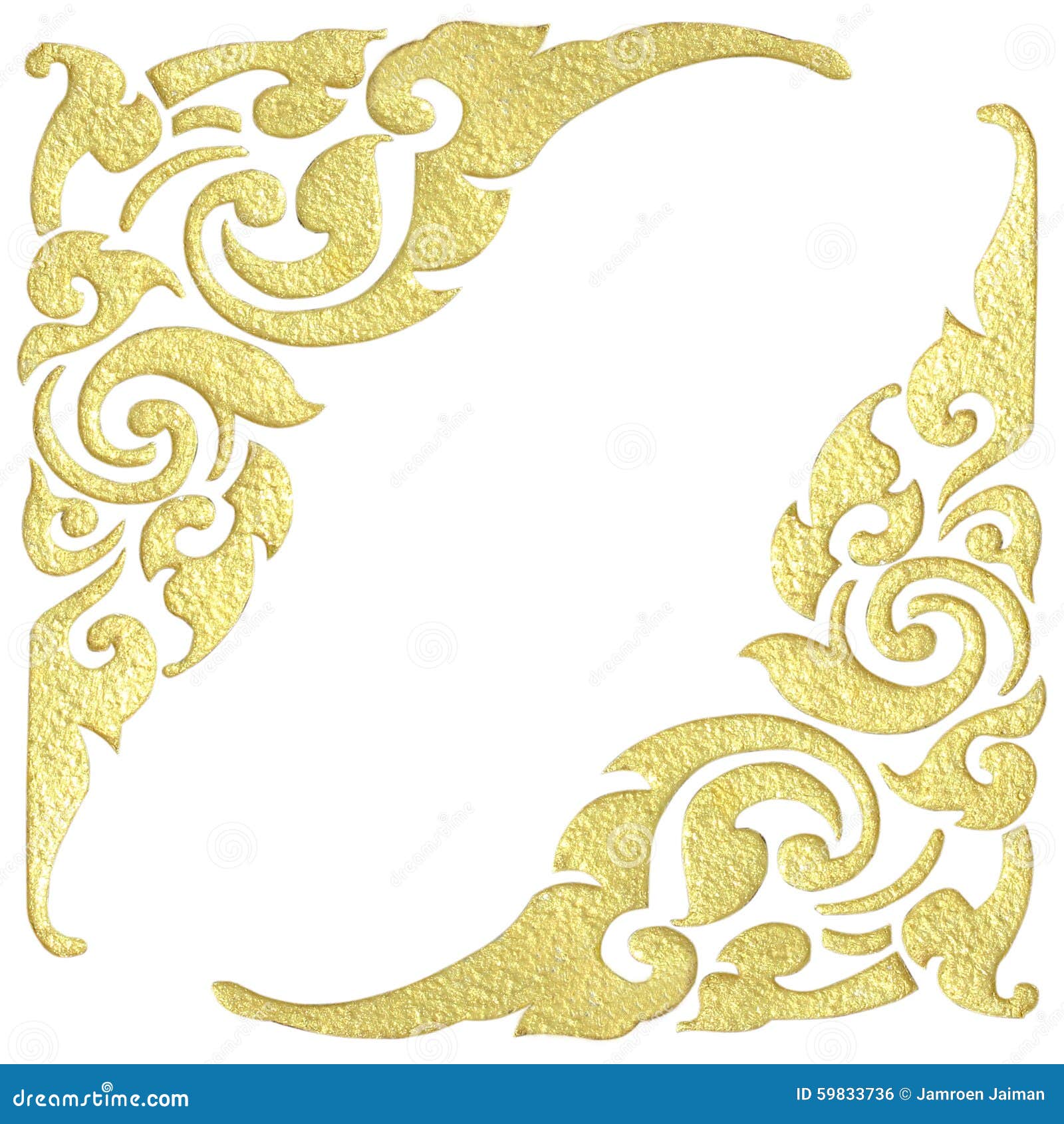 Pattern of Wood Frame Carve Flower on White Background Stock Photo