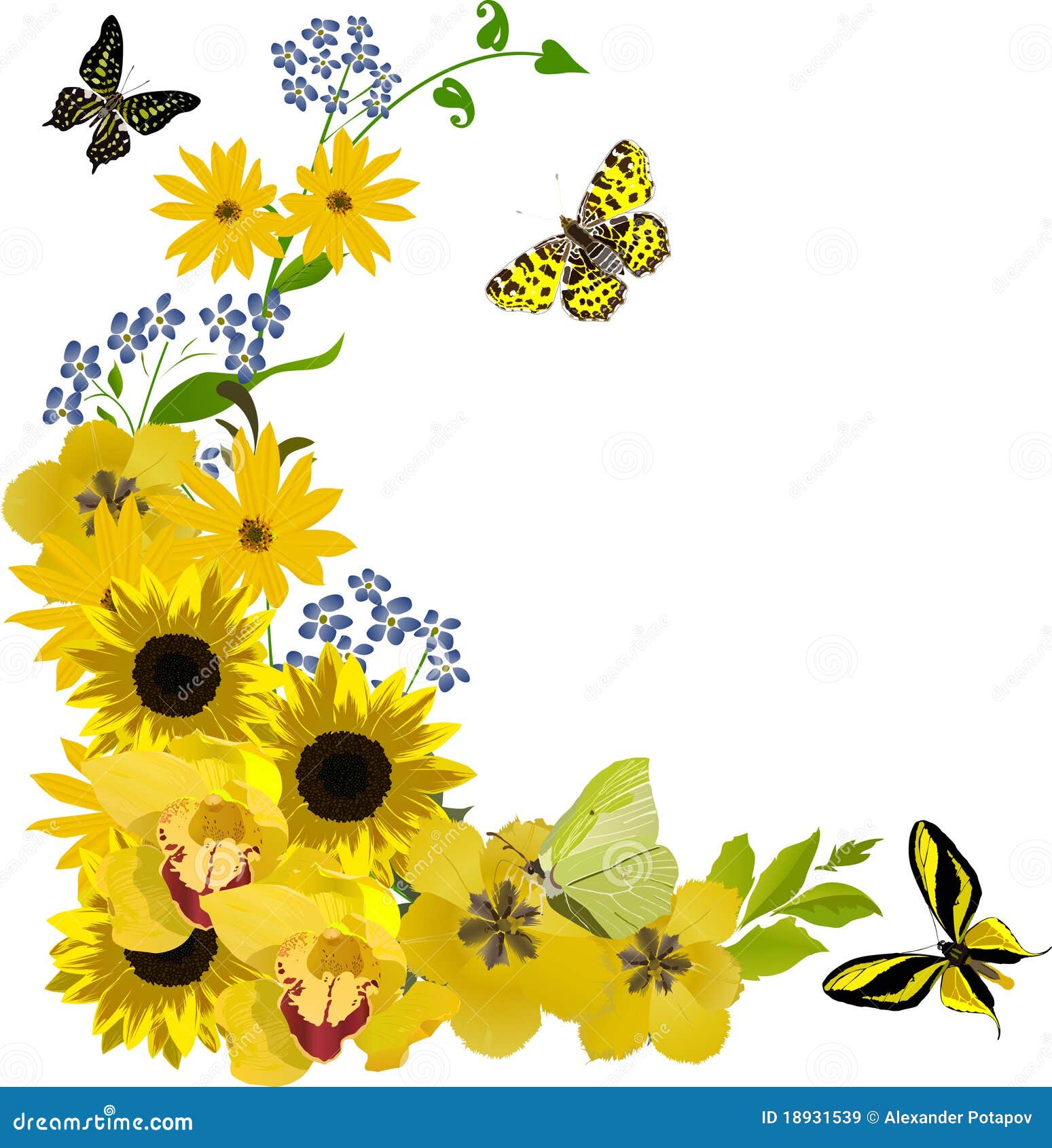 Download Pattern With Yellow Sunflowers And Butterflies Stock ...