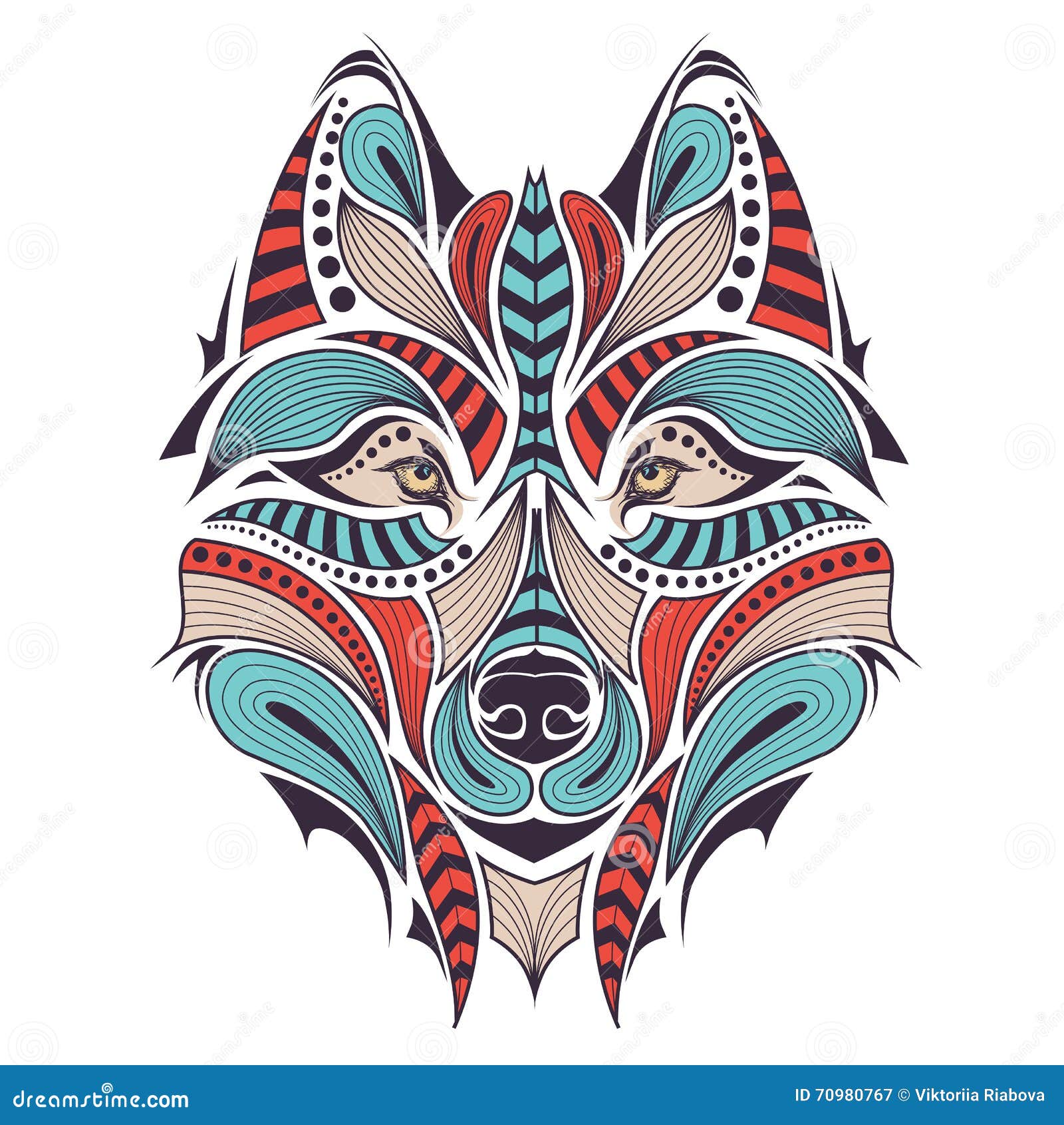 patterned colored head of the wolf african indian totem patterned colored head of the wolf african indian totem