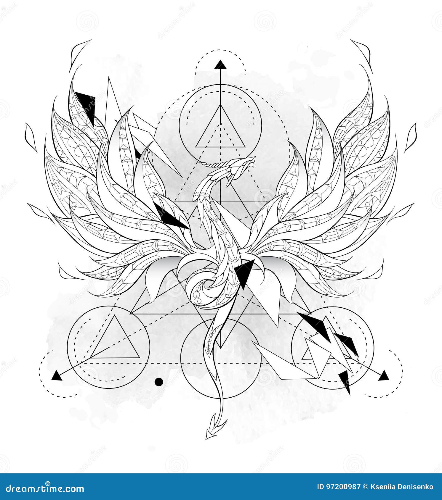 Feminine geometric dragon tattoo