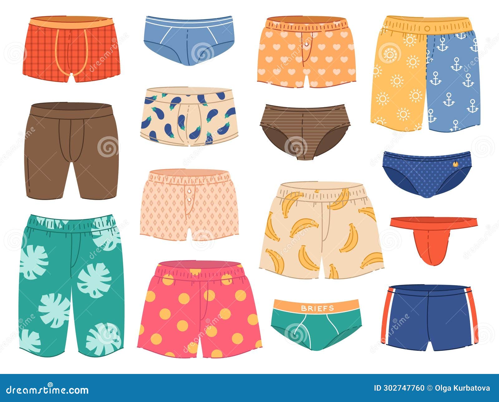 Vector Set of Mens Different Type Underwear Pants. Stock Vector -  Illustration of kind, gray: 232431083