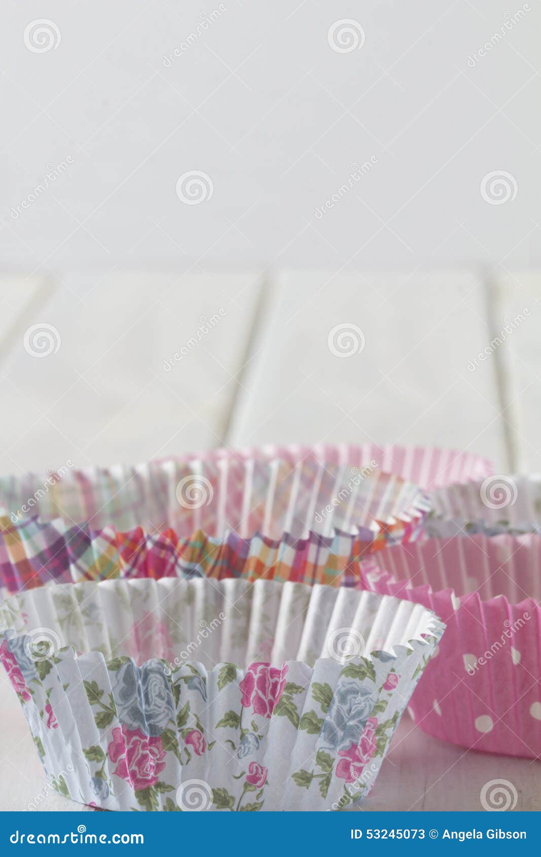Patterned Muffin Cups on Table with Copy Space Stock Image Image of